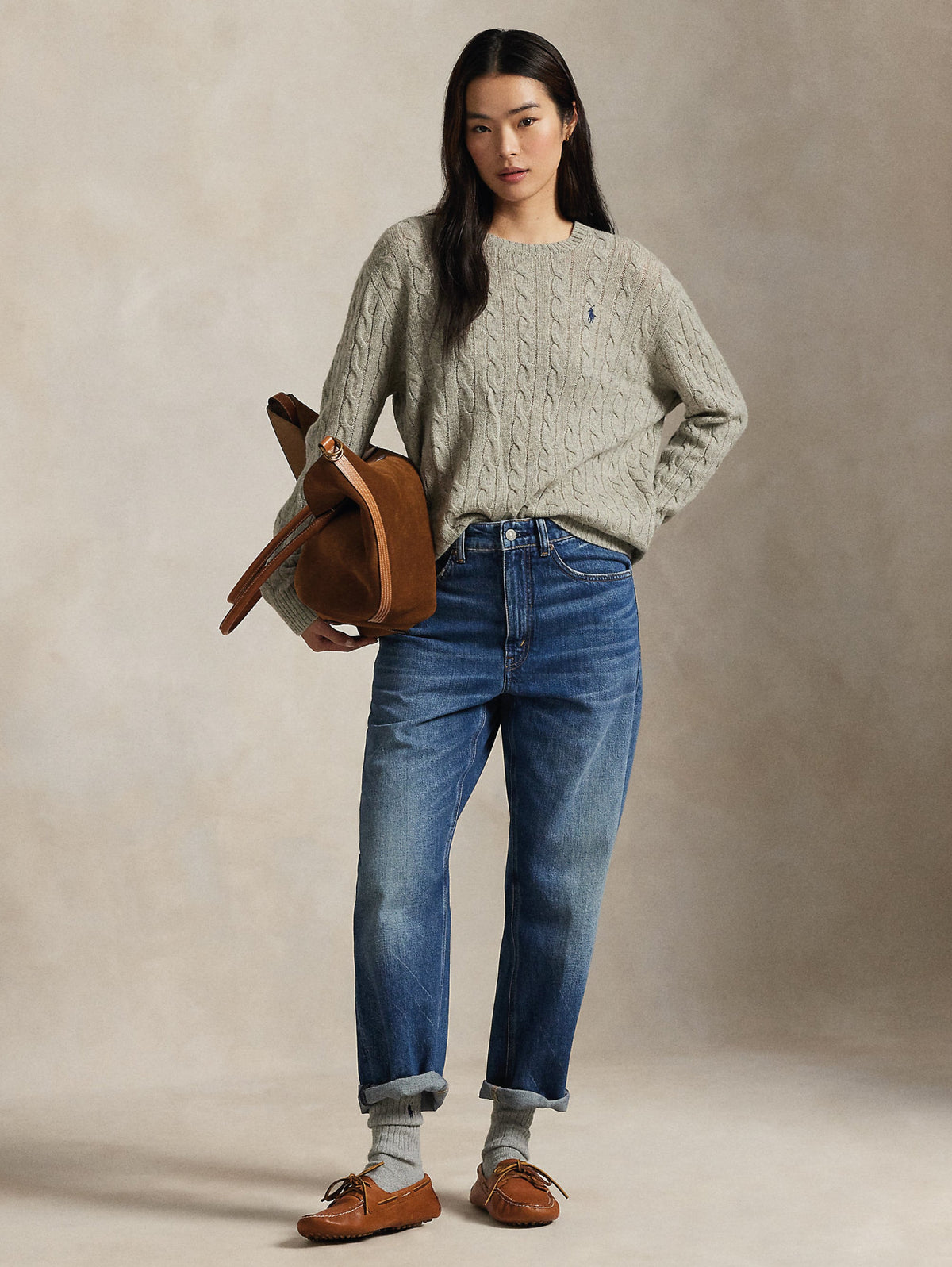 2026 New Arrival Maglia a Trecce Relaxed Fit Grigio
