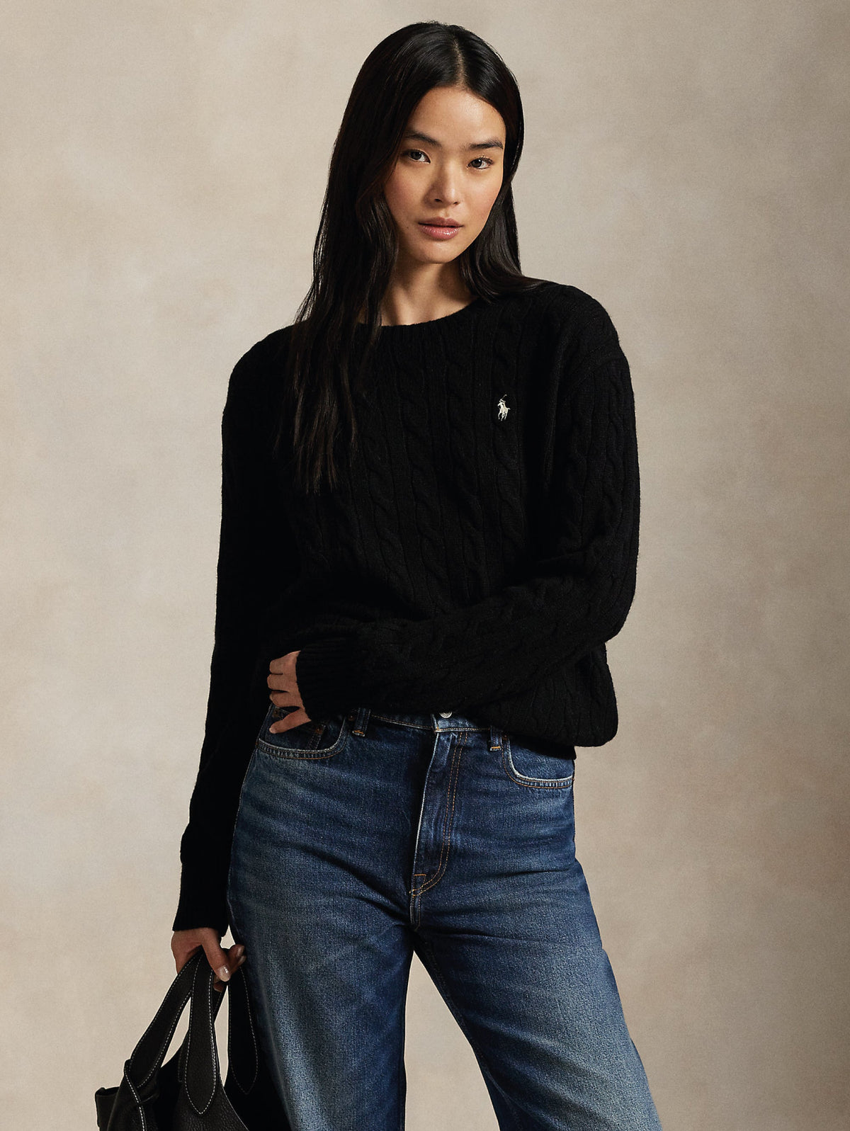 2026 New Arrival Maglia a Trecce Relaxed Fit Nero