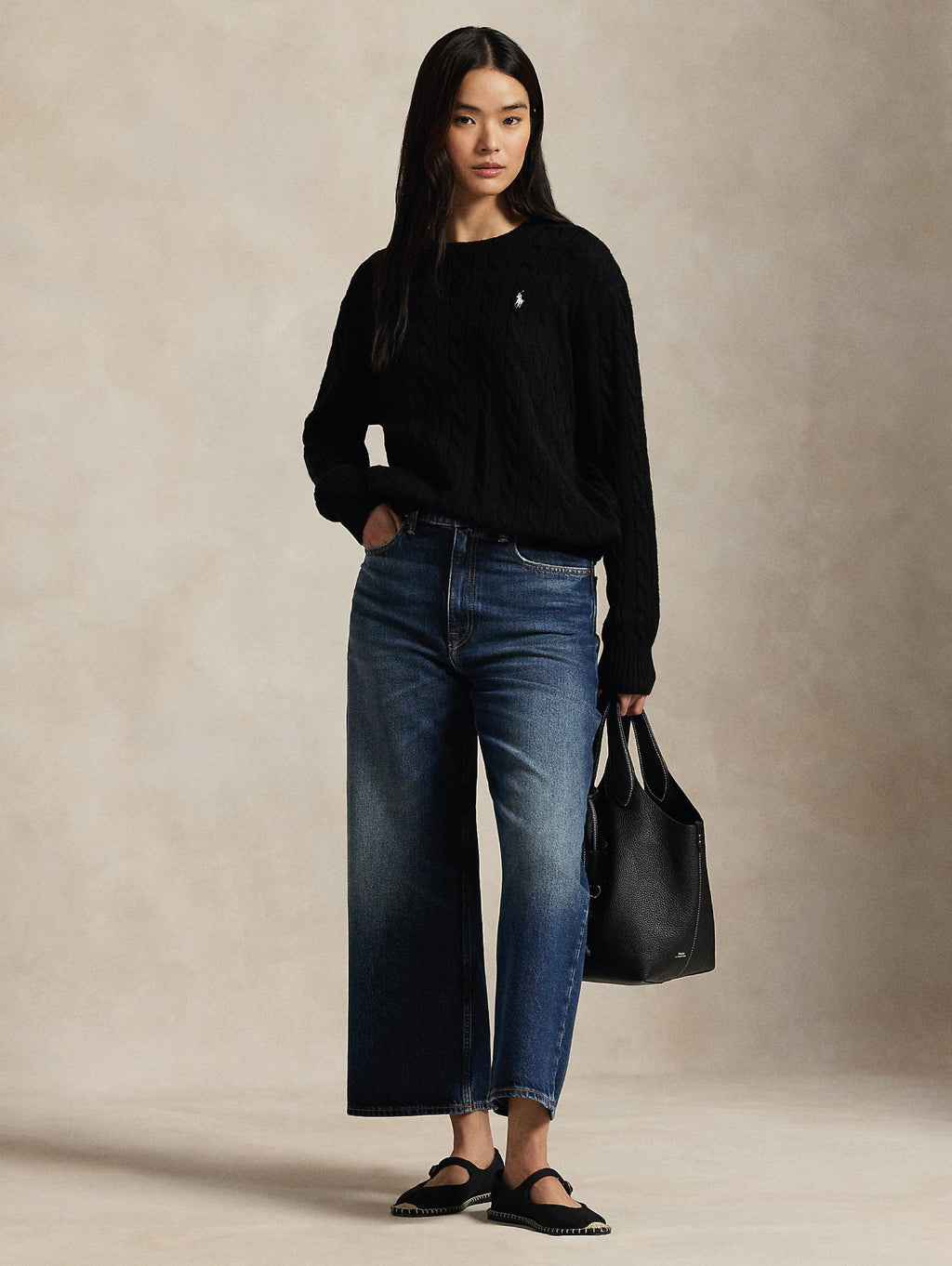 2026 New Arrival Maglia a Trecce Relaxed Fit Nero
