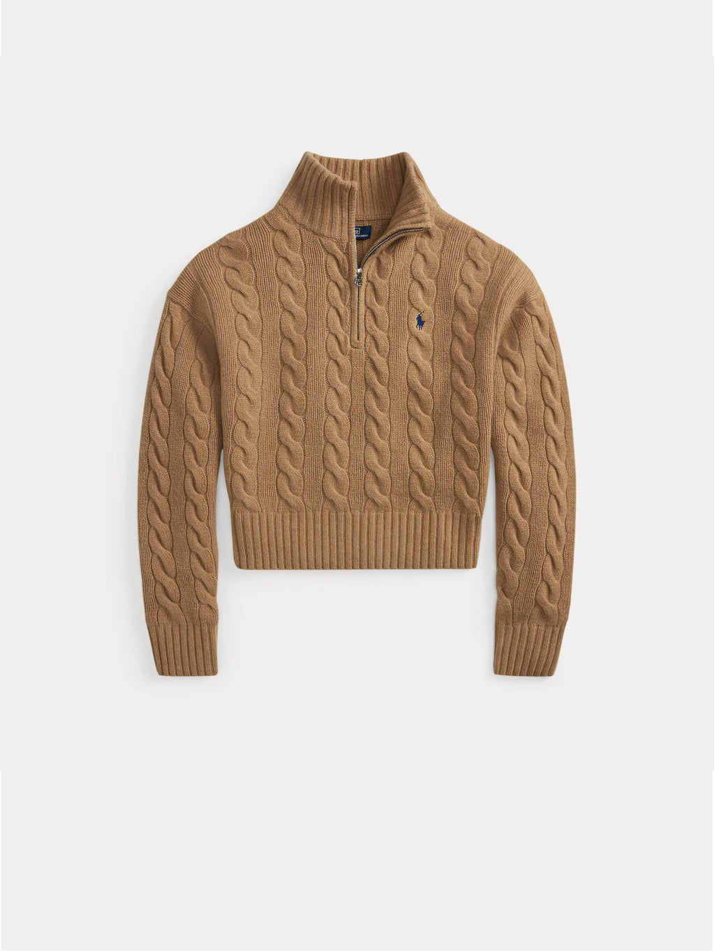 2026 New Arrival Maglia a Trecce in Lana con Mezza Zip Cammello