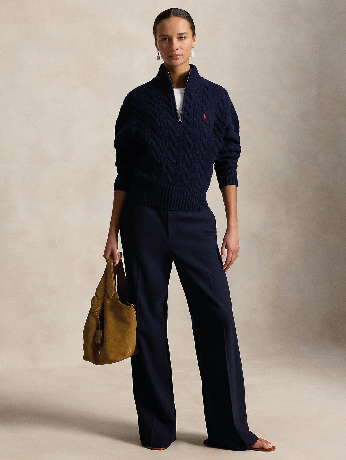 2026 New Arrival Maglia a Trecce in Lana con Mezza Zip Blu