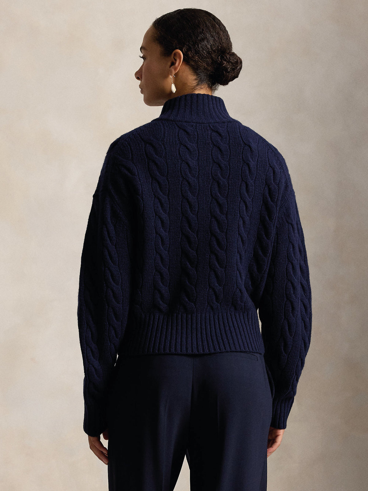 2026 New Arrival Maglia a Trecce in Lana con Mezza Zip Blu