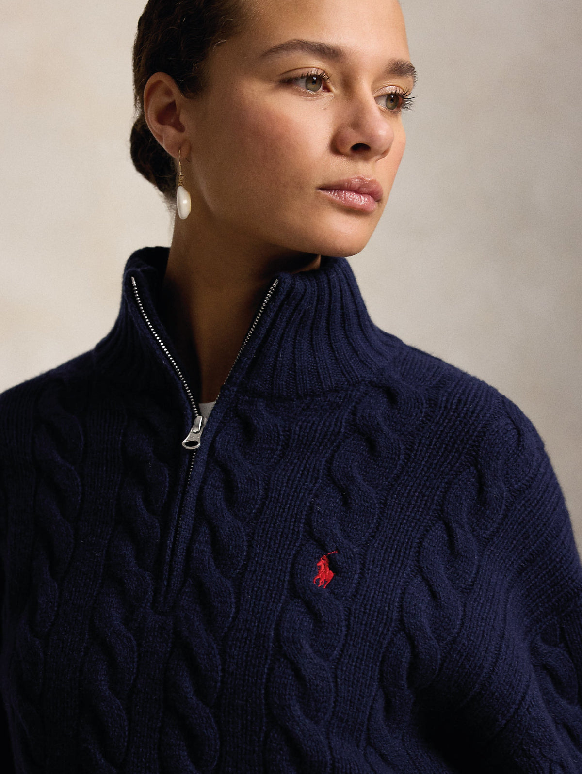 2026 New Arrival Maglia a Trecce in Lana con Mezza Zip Blu