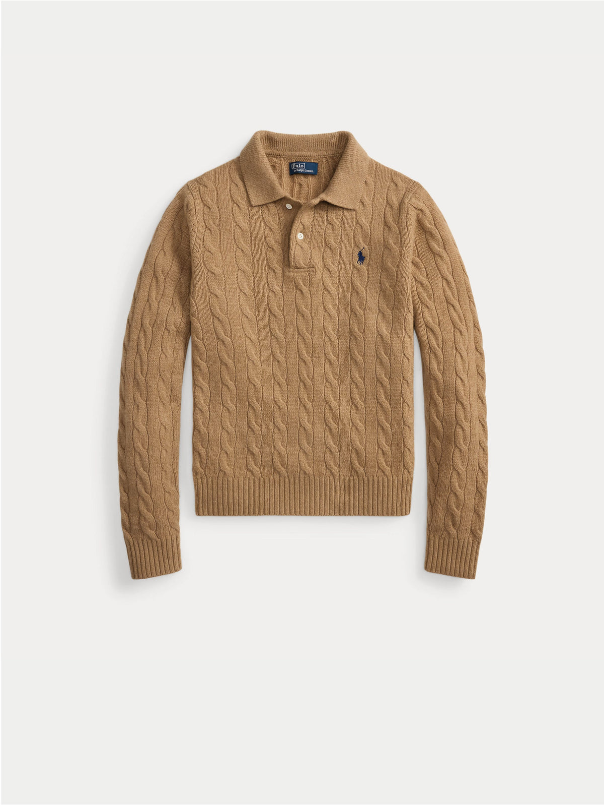 2026 New Arrival Maglia Polo a Trecce in Lana e Cashmere Cammello