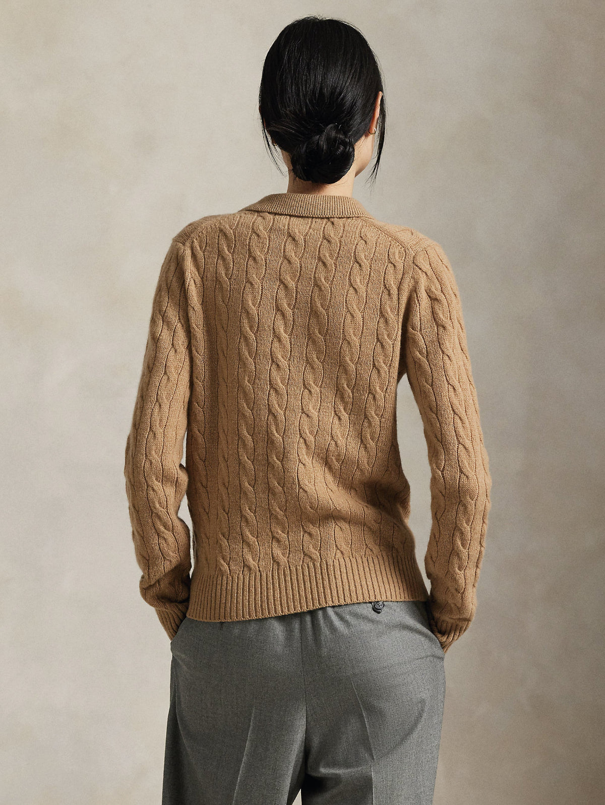 2026 New Arrival Maglia Polo a Trecce in Lana e Cashmere Cammello