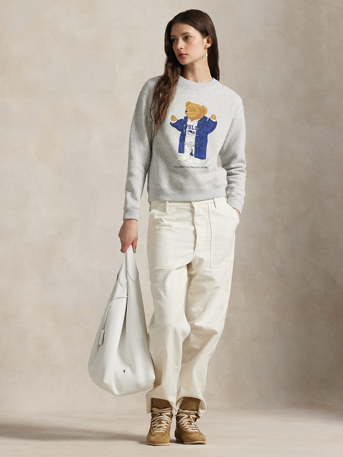 2026 New Arrival Felpa Girocollo con Stampa Polo Bear Vintage Grigio