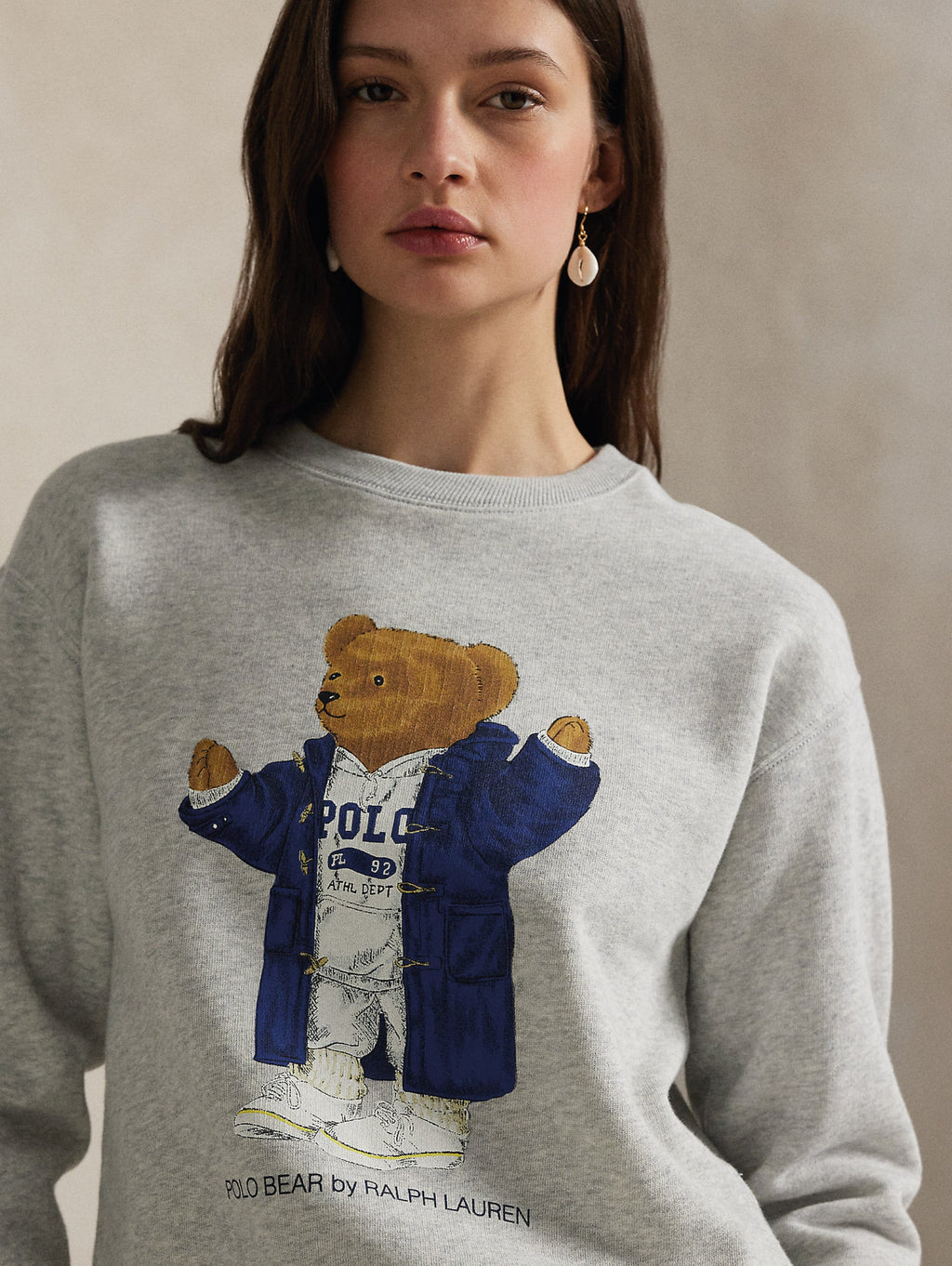 2026 New Arrival Felpa Girocollo con Stampa Polo Bear Vintage Grigio