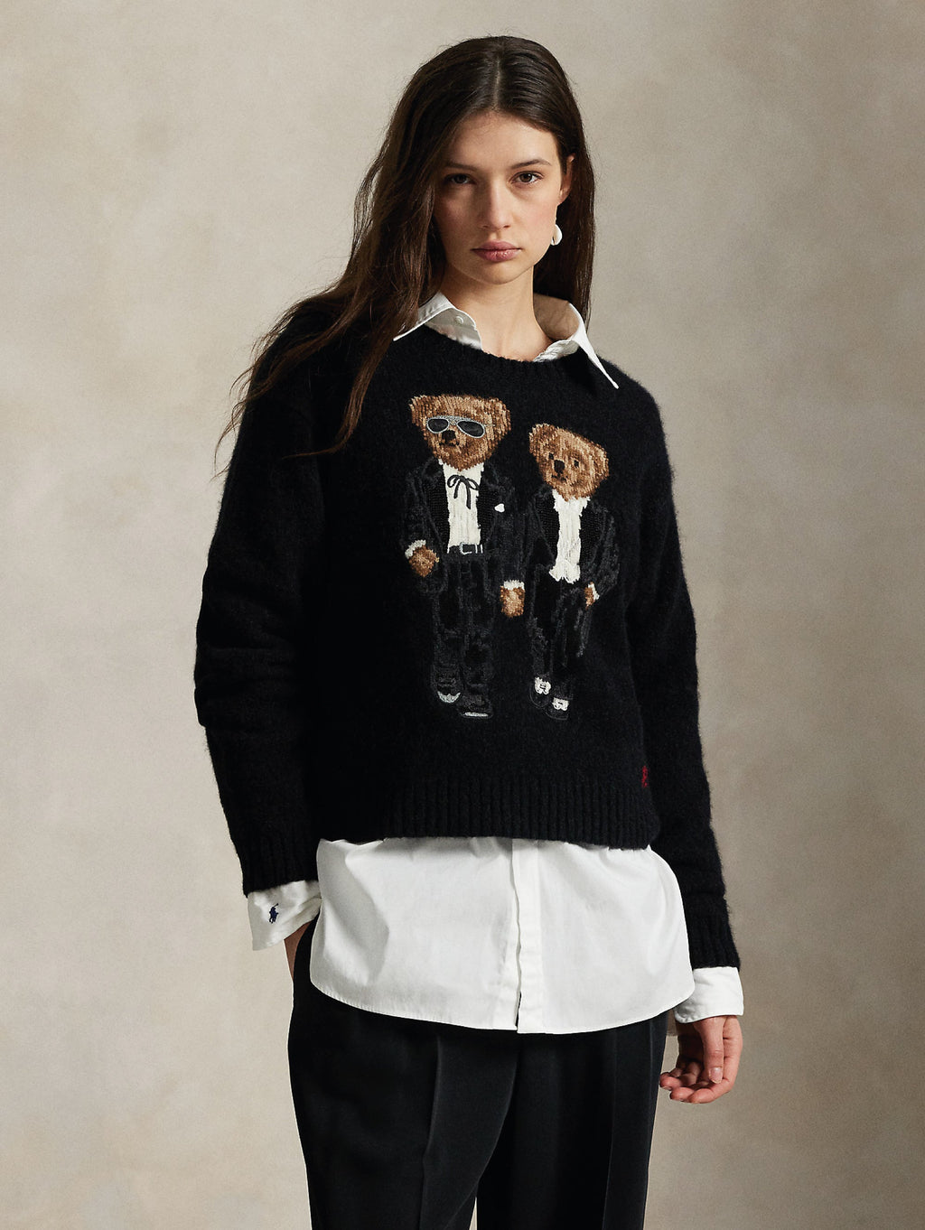 2026 New Arrival Maglia Girocollo con Due Polo Bear in Elegante Look Nero