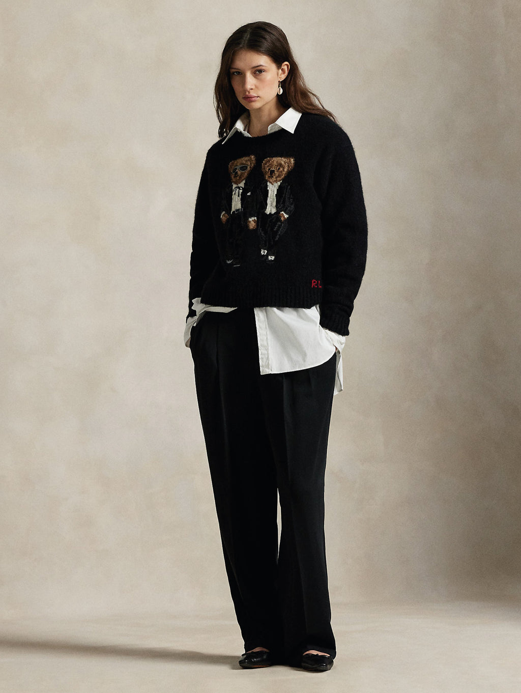 2026 New Arrival Maglia Girocollo con Due Polo Bear in Elegante Look Nero