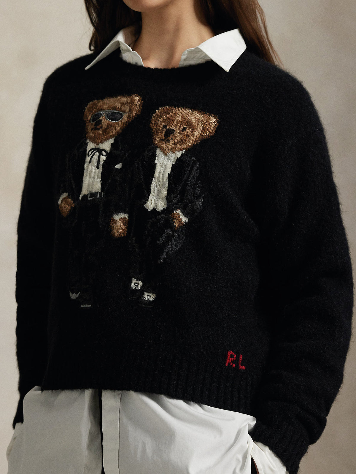 2026 New Arrival Maglia Girocollo con Due Polo Bear in Elegante Look Nero