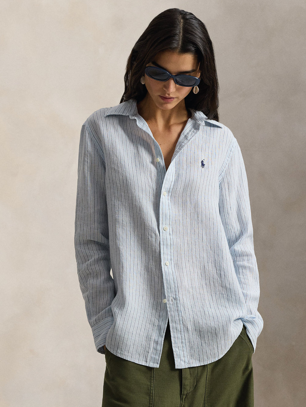 2026 New Arrival Camicia a Righe in Lino Classic Fit Blu/Celeste