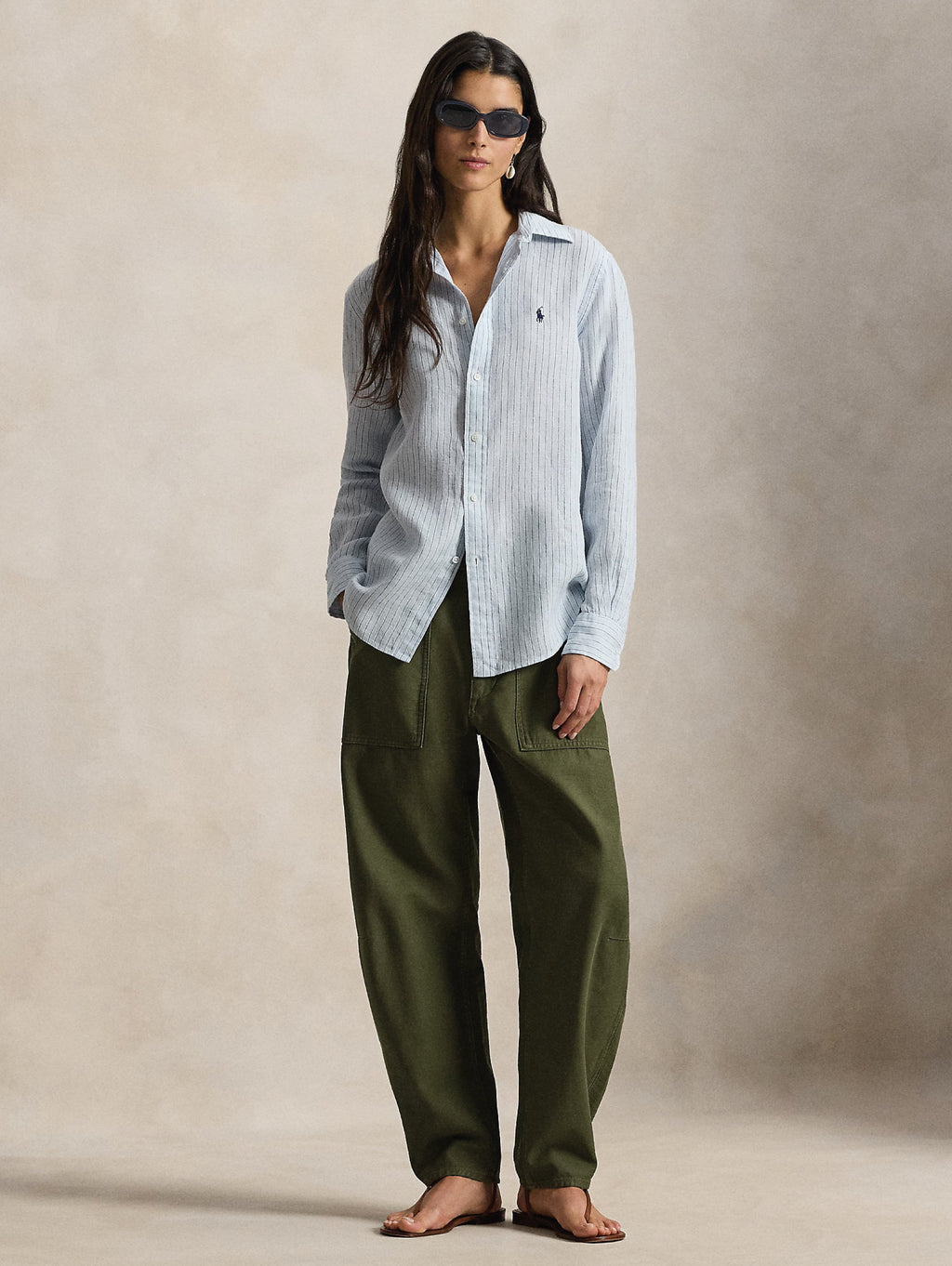 2026 New Arrival Camicia a Righe in Lino Classic Fit Blu/Celeste