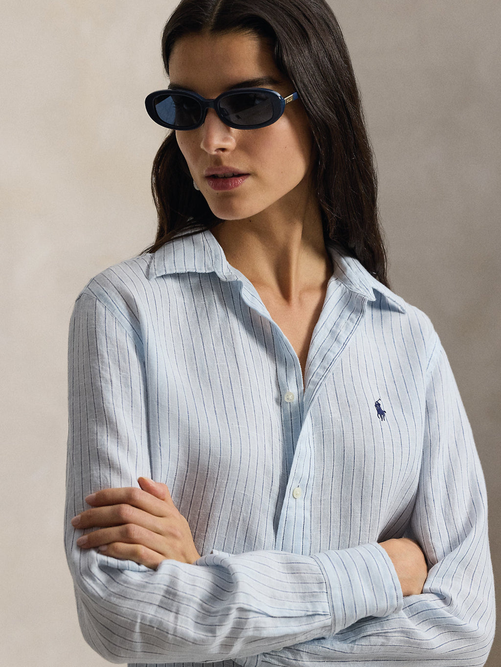 2026 New Arrival Camicia a Righe in Lino Classic Fit Blu/Celeste