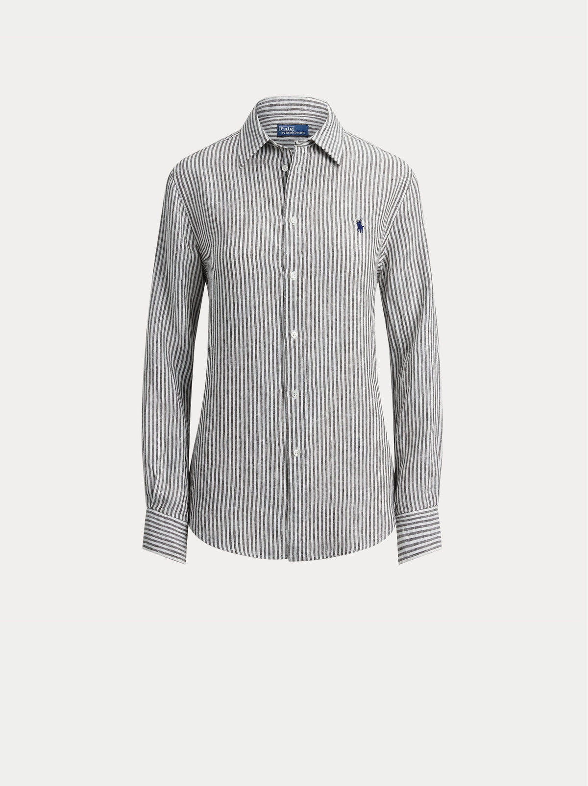 2026 New Arrival Camicia a Righe in Lino Classic Fit Nero/Bianco