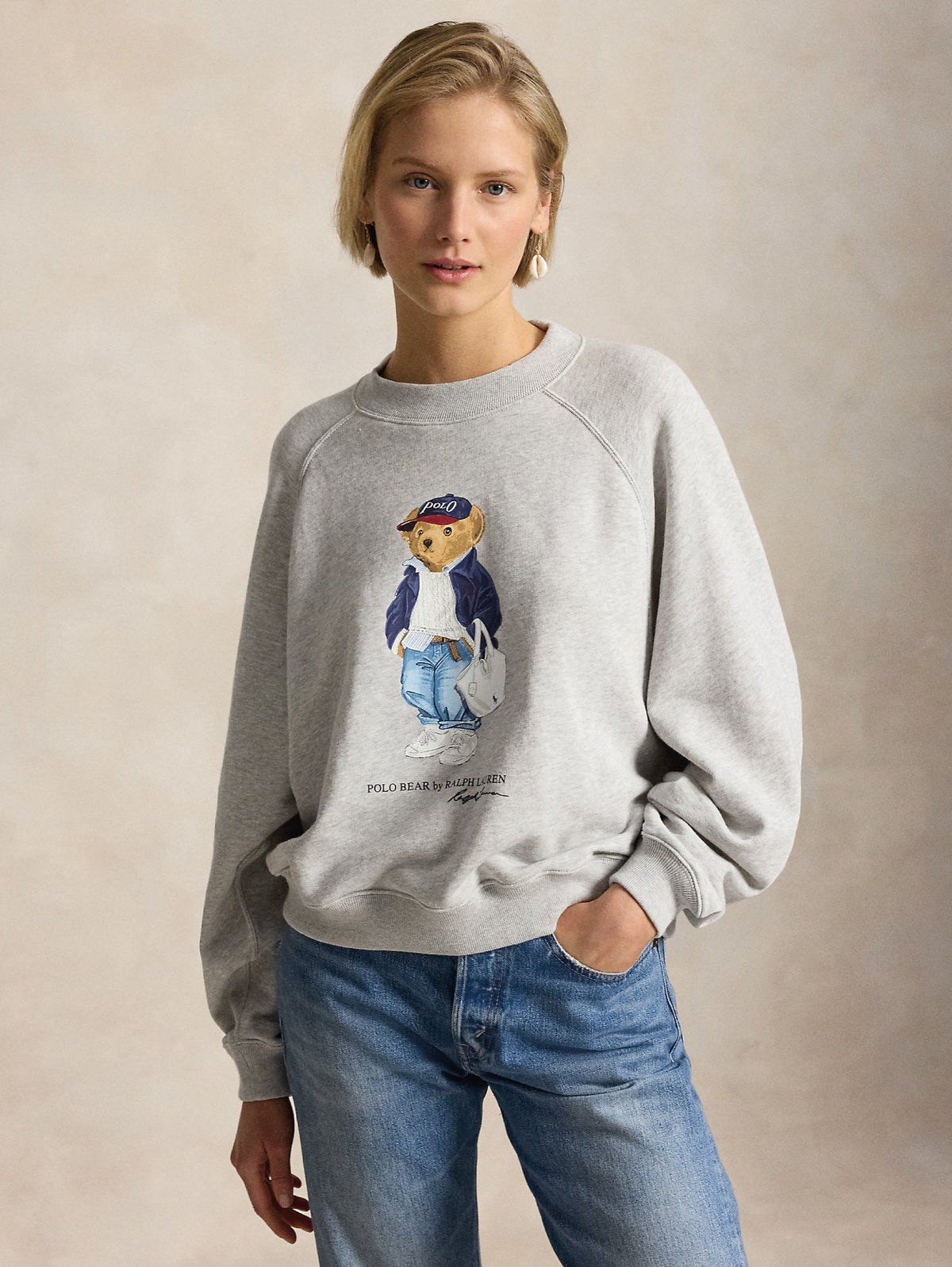 2026 New Arrival Felpa Girocollo in Loopback con Polo Bear Grigio
