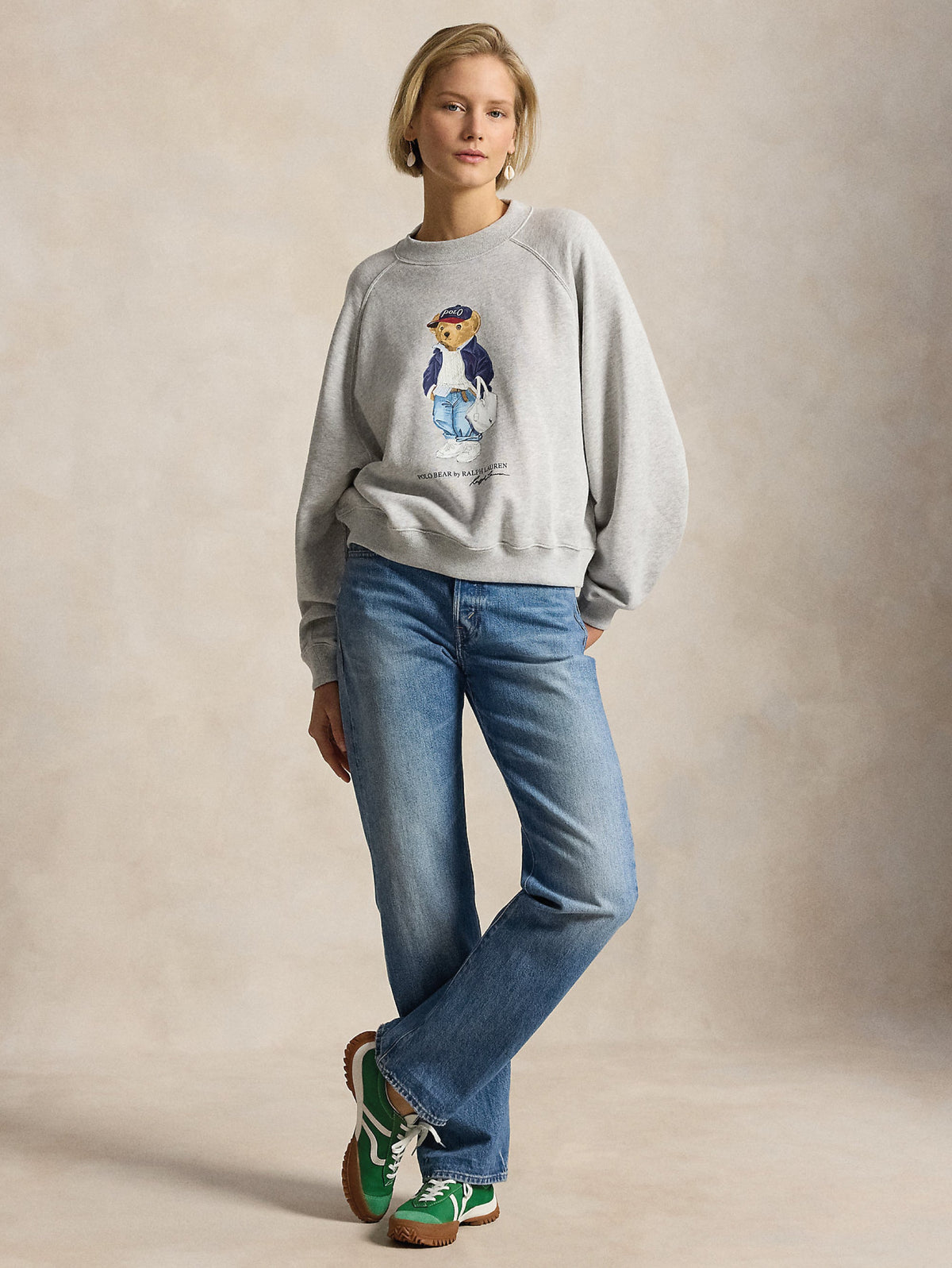 2026 New Arrival Felpa Girocollo in Loopback con Polo Bear Grigio