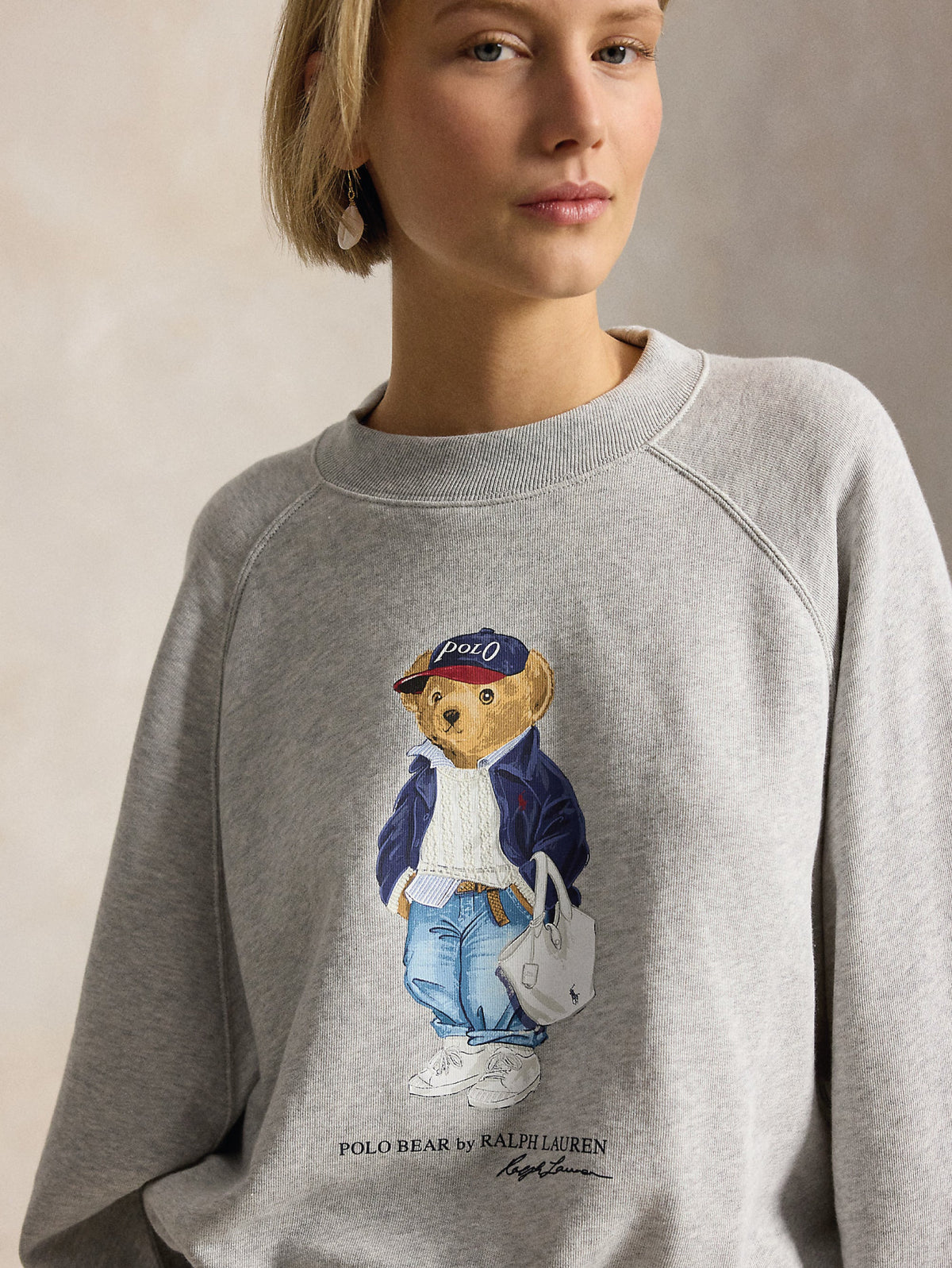 2026 New Arrival Felpa Girocollo in Loopback con Polo Bear Grigio
