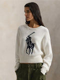 2026 New Arrival Maglia Girocollo con Big Pony sul Davanti Bianco