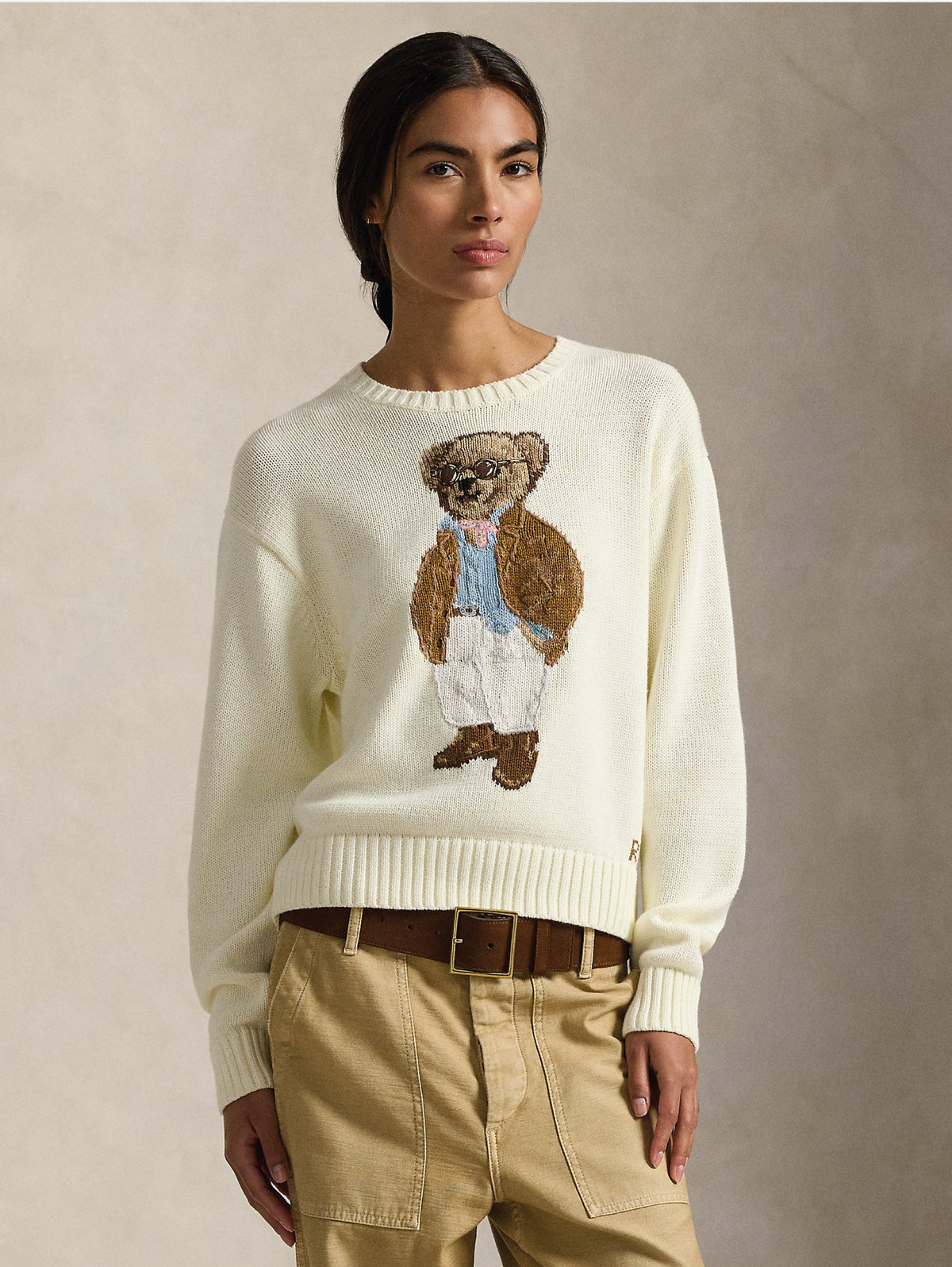 2026 New Arrival Maglione Girocollo con Polo Bear Crema