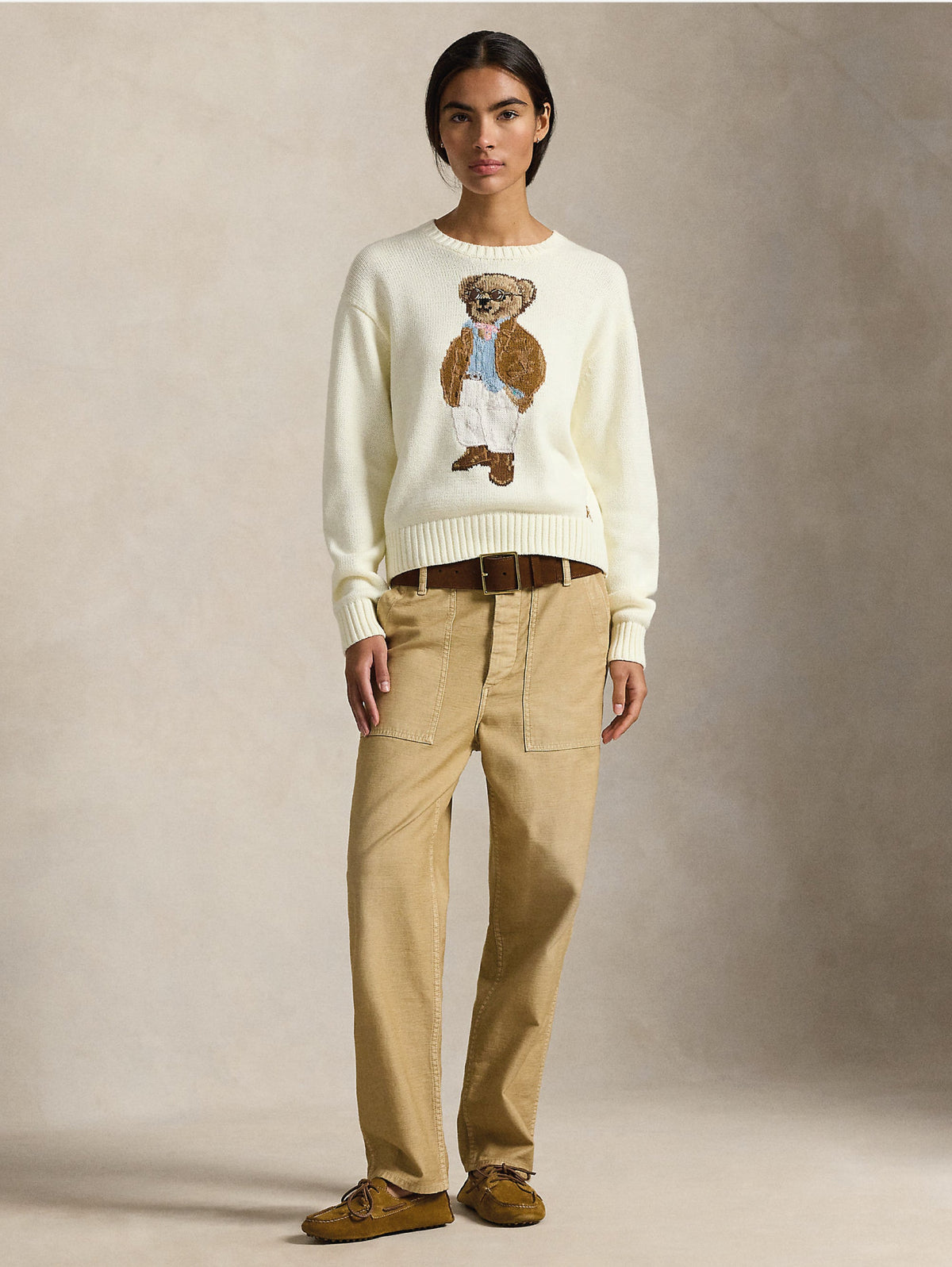 2026 New Arrival Maglione Girocollo con Polo Bear Crema