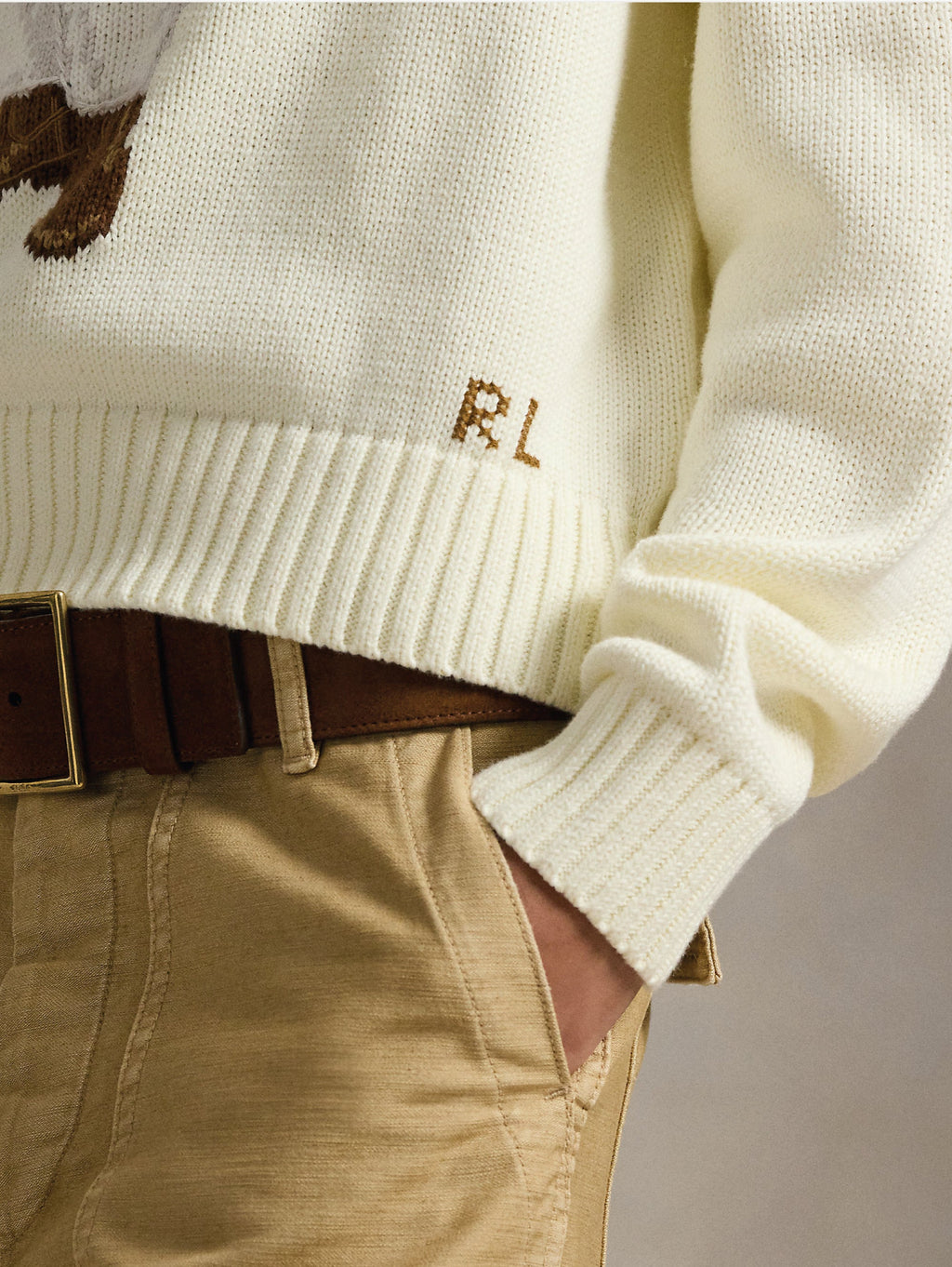 2026 New Arrival Maglione Girocollo con Polo Bear Crema