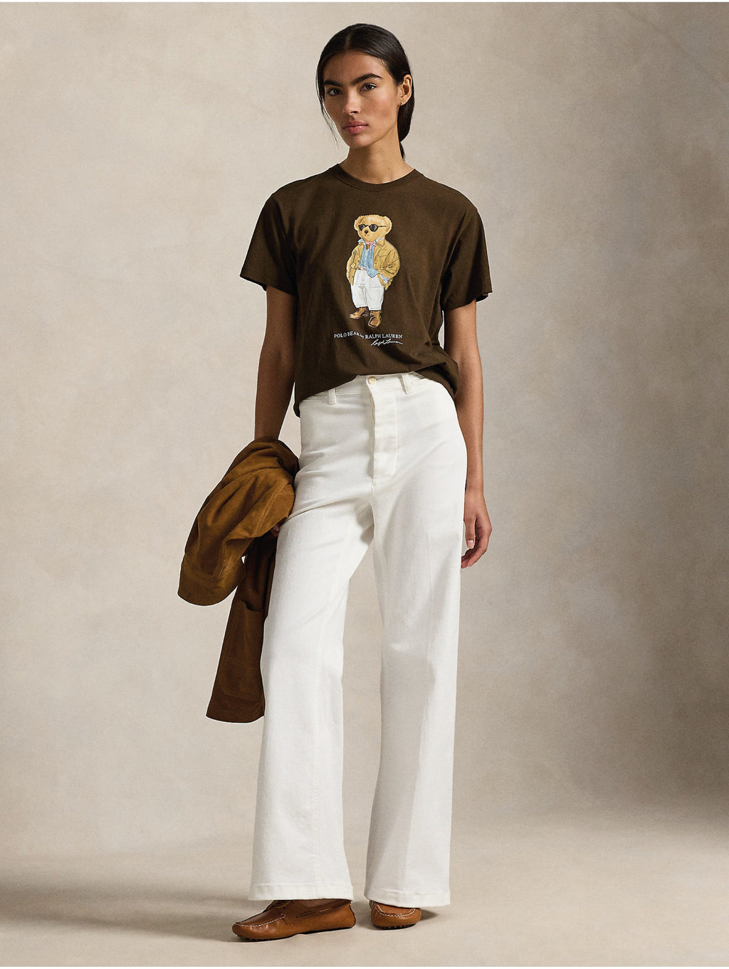 2026 New Arrival T-shirt Girocollo con Polo Bear Marrone