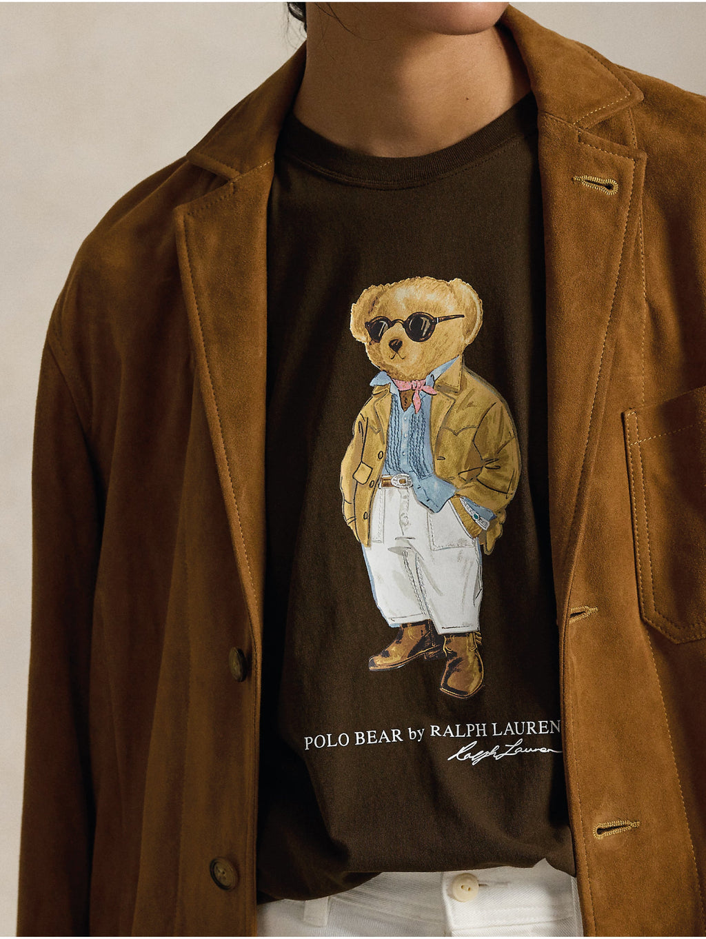 2026 New Arrival T-shirt Girocollo con Polo Bear Marrone