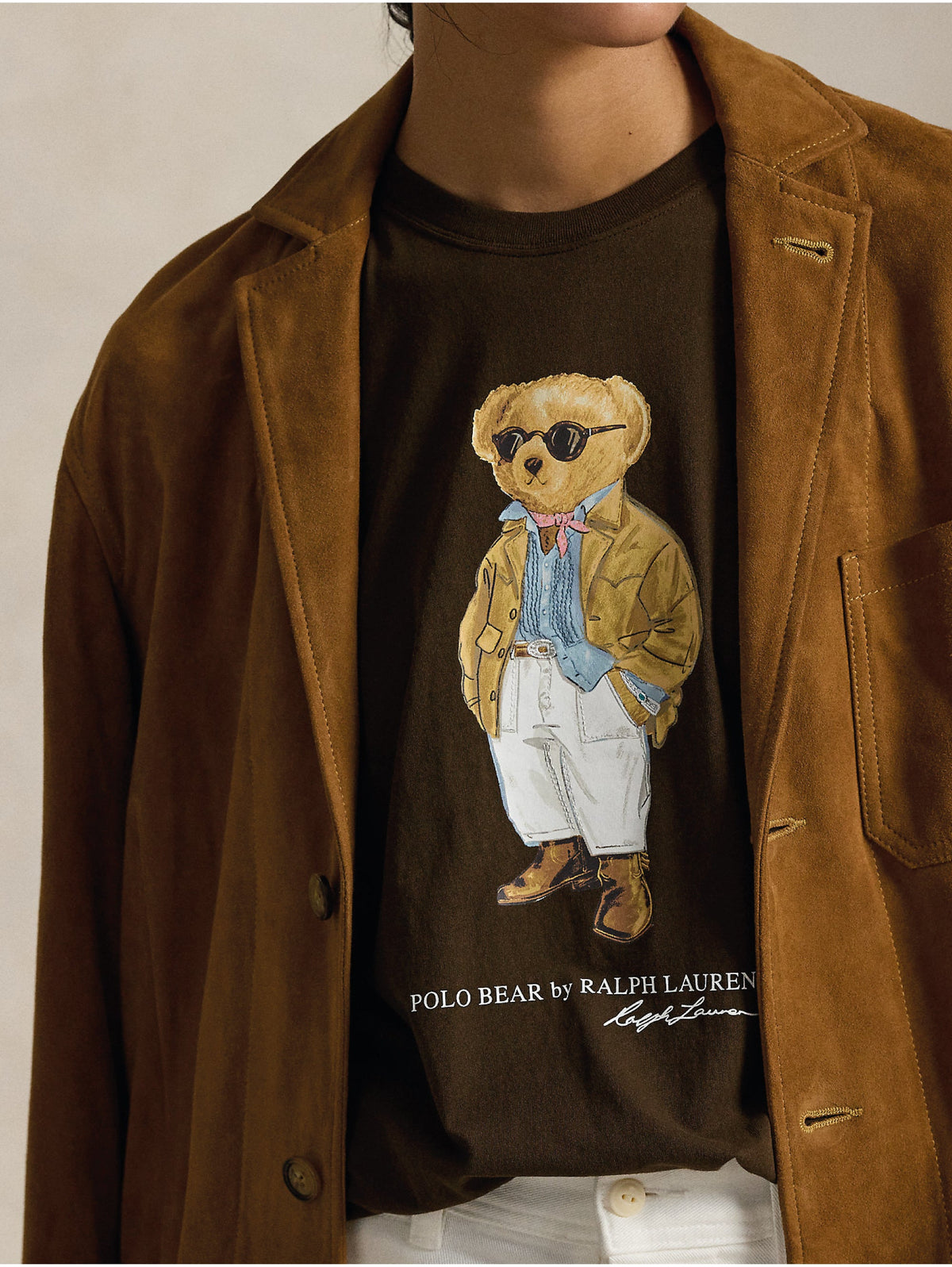 2026 New Arrival T-shirt Girocollo con Polo Bear Marrone