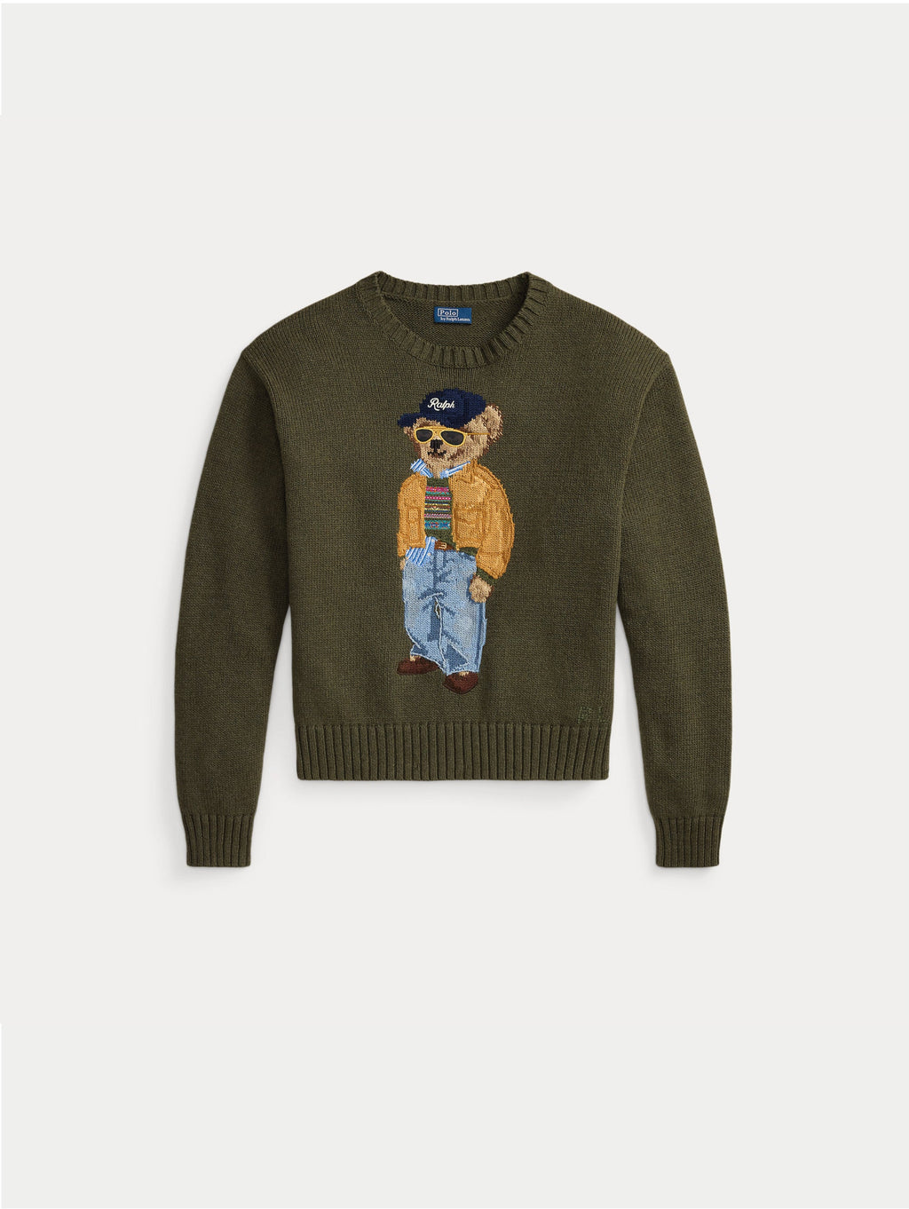 2026 New Arrival Maglione In Misto Lino e Cotone con Polo Bear Oliva