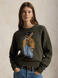 2026 New Arrival Maglione In Misto Lino e Cotone con Polo Bear Oliva