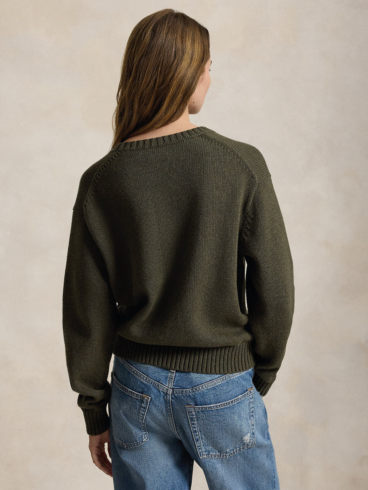 2026 New Arrival Maglione In Misto Lino e Cotone con Polo Bear Oliva