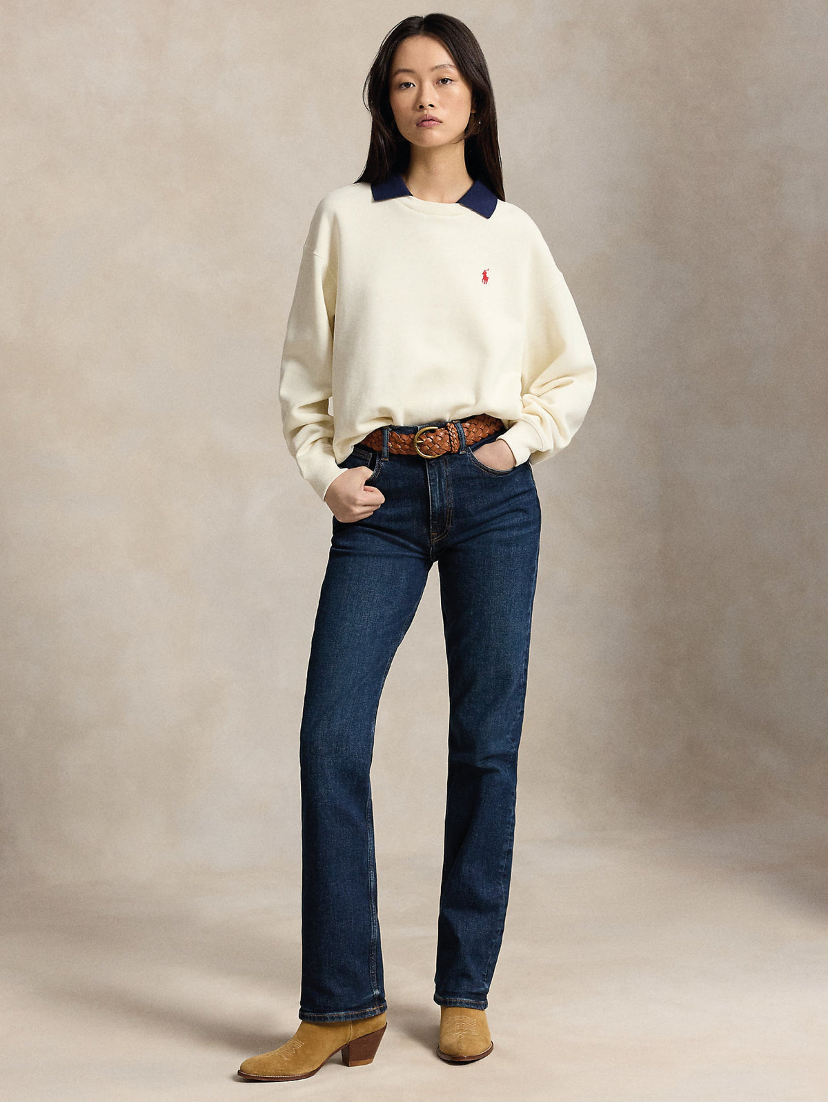 2026 New Arrival Felpa Gircollo con Collo Polo Applicato Crema