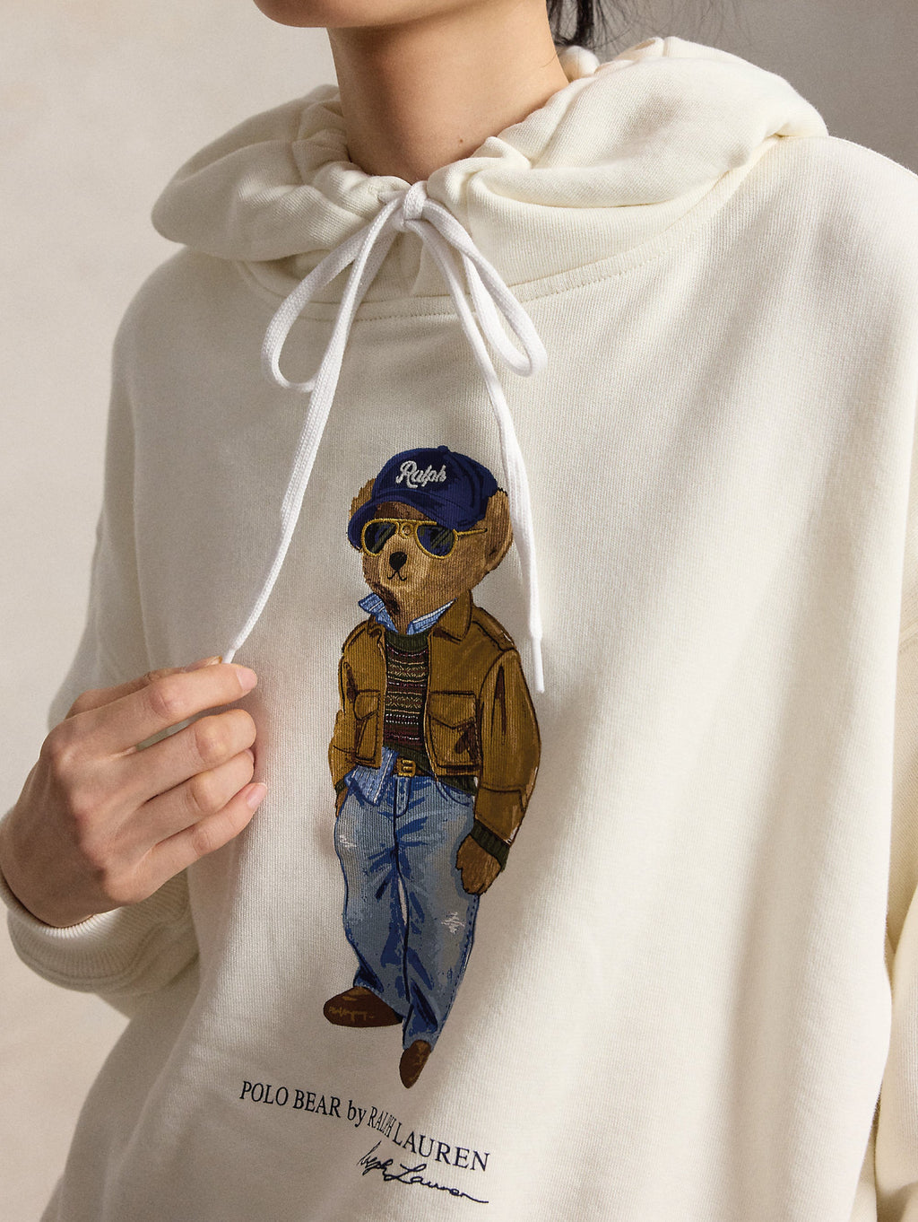 2026 New Arrival Felpa con Cappuccio con Stampa Polo Bear Crema