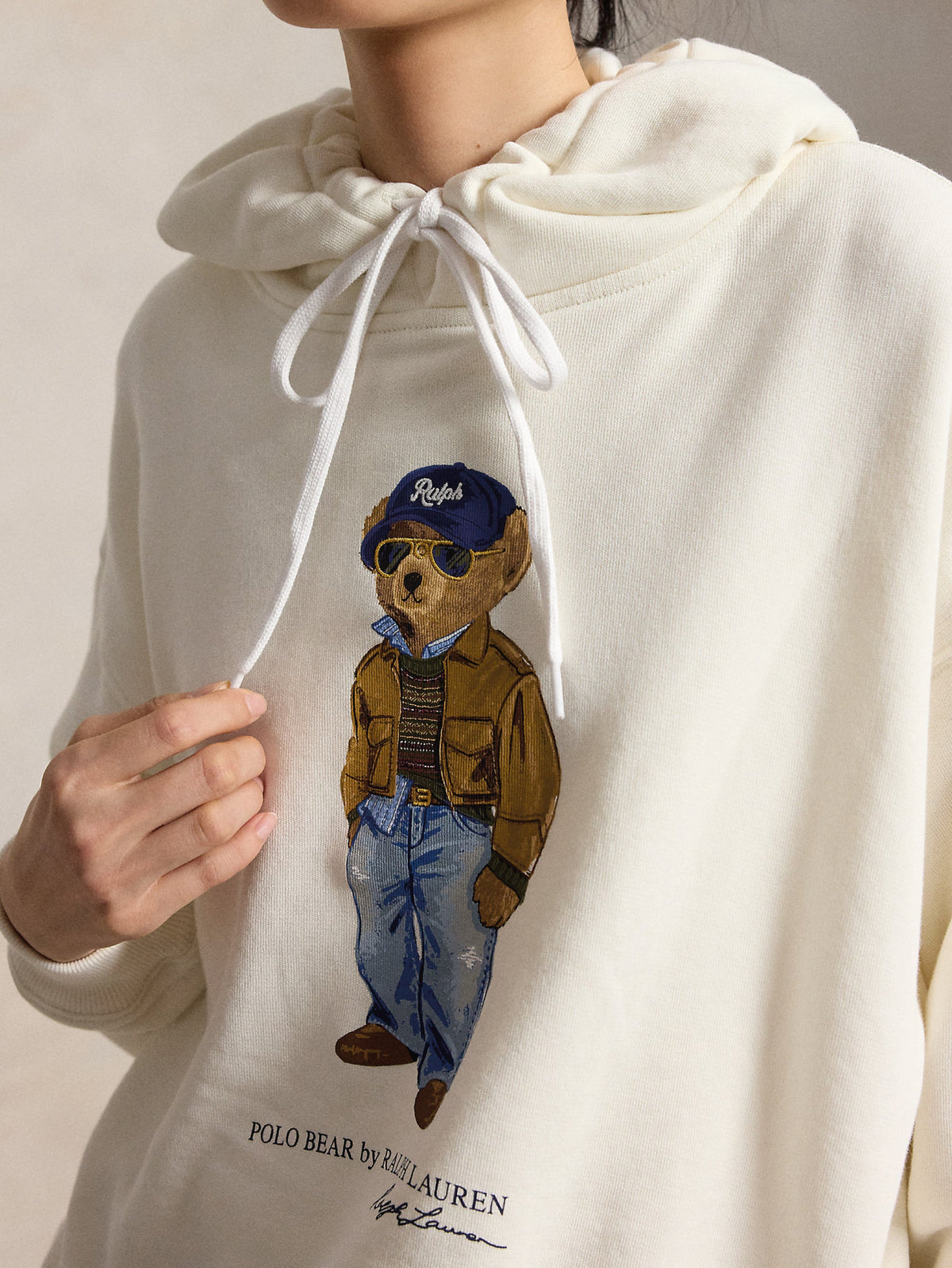 2026 New Arrival Felpa con Cappuccio con Stampa Polo Bear Crema