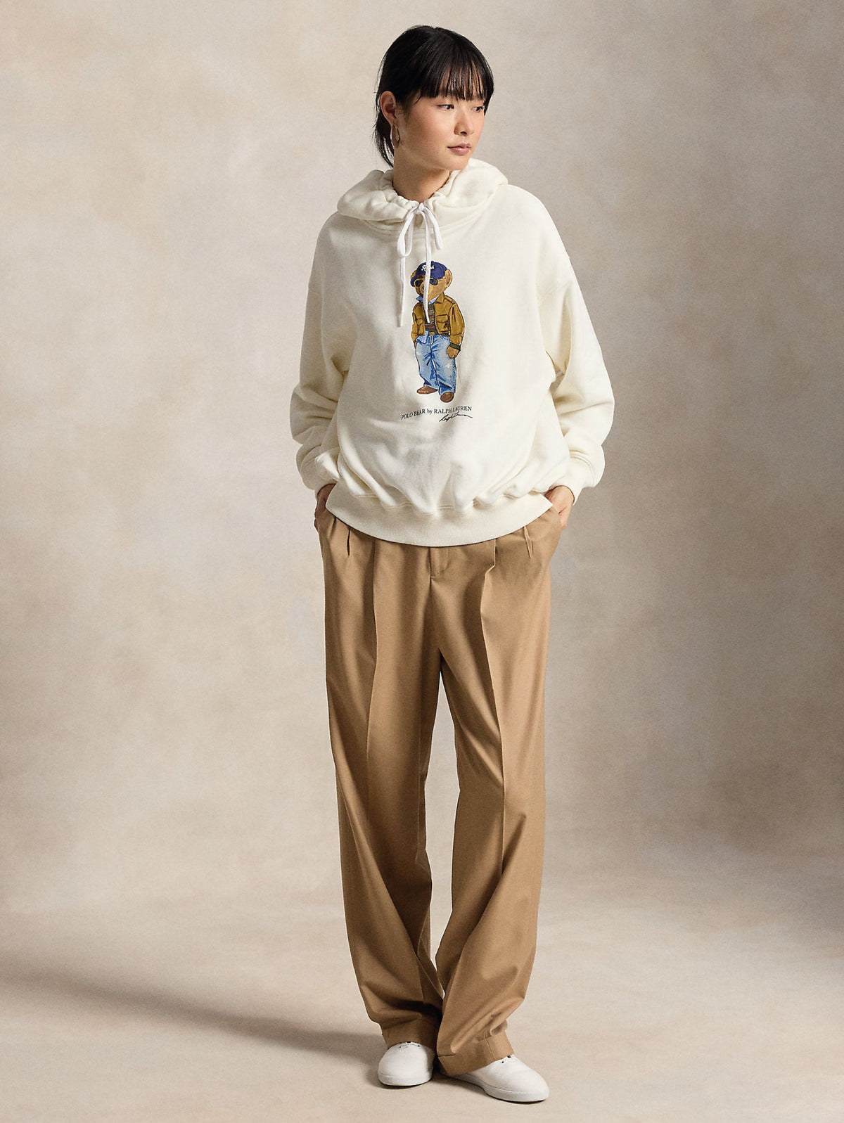 2026 New Arrival Felpa con Cappuccio con Stampa Polo Bear Crema