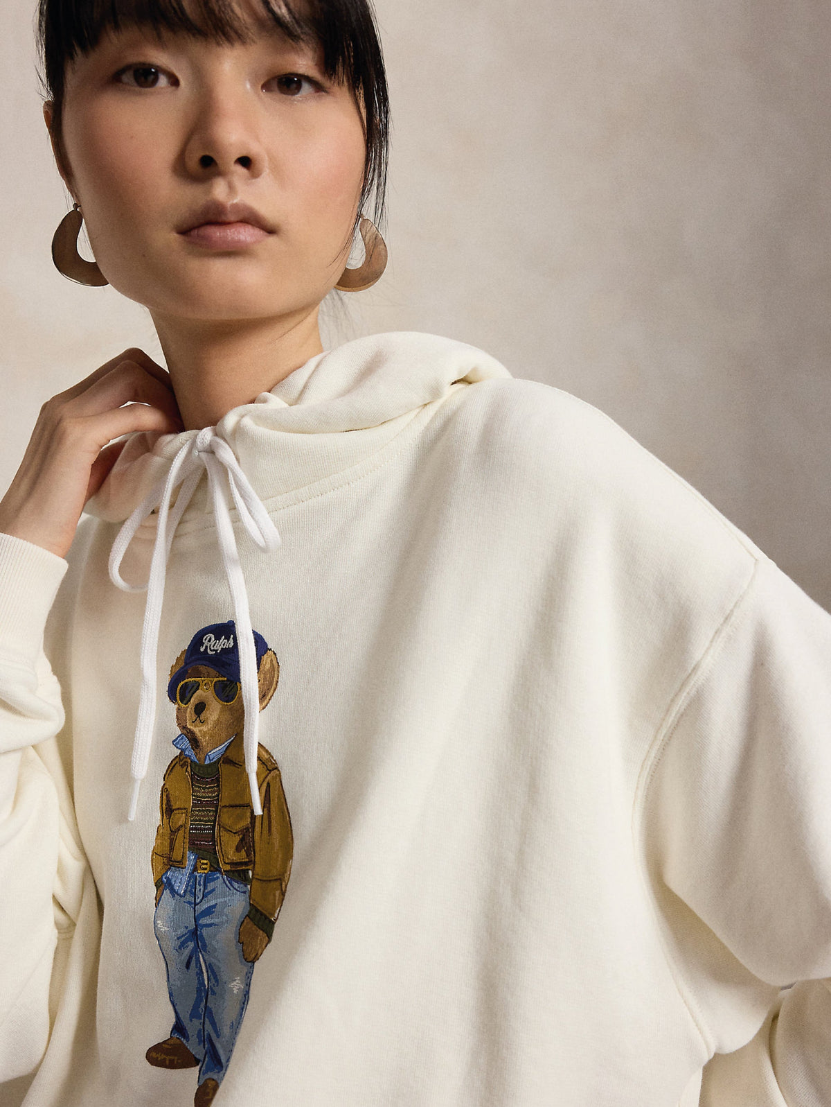 2026 New Arrival Felpa con Cappuccio con Stampa Polo Bear Crema