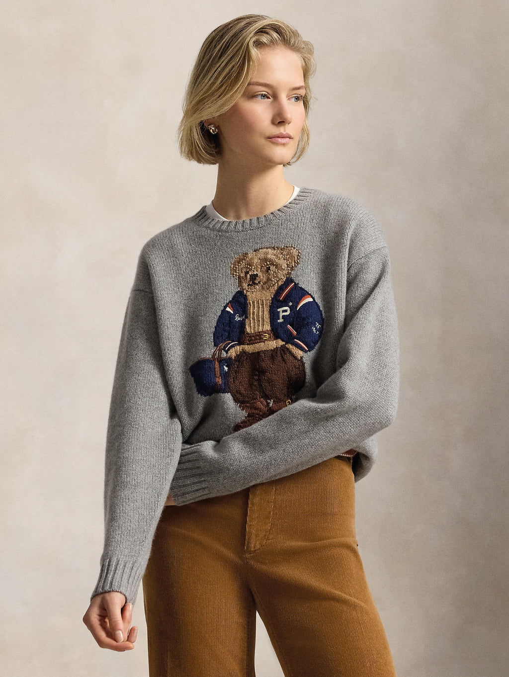 2026 New Arrival Maglione In Misto Lino e Cotone con Polo Bear Grigio