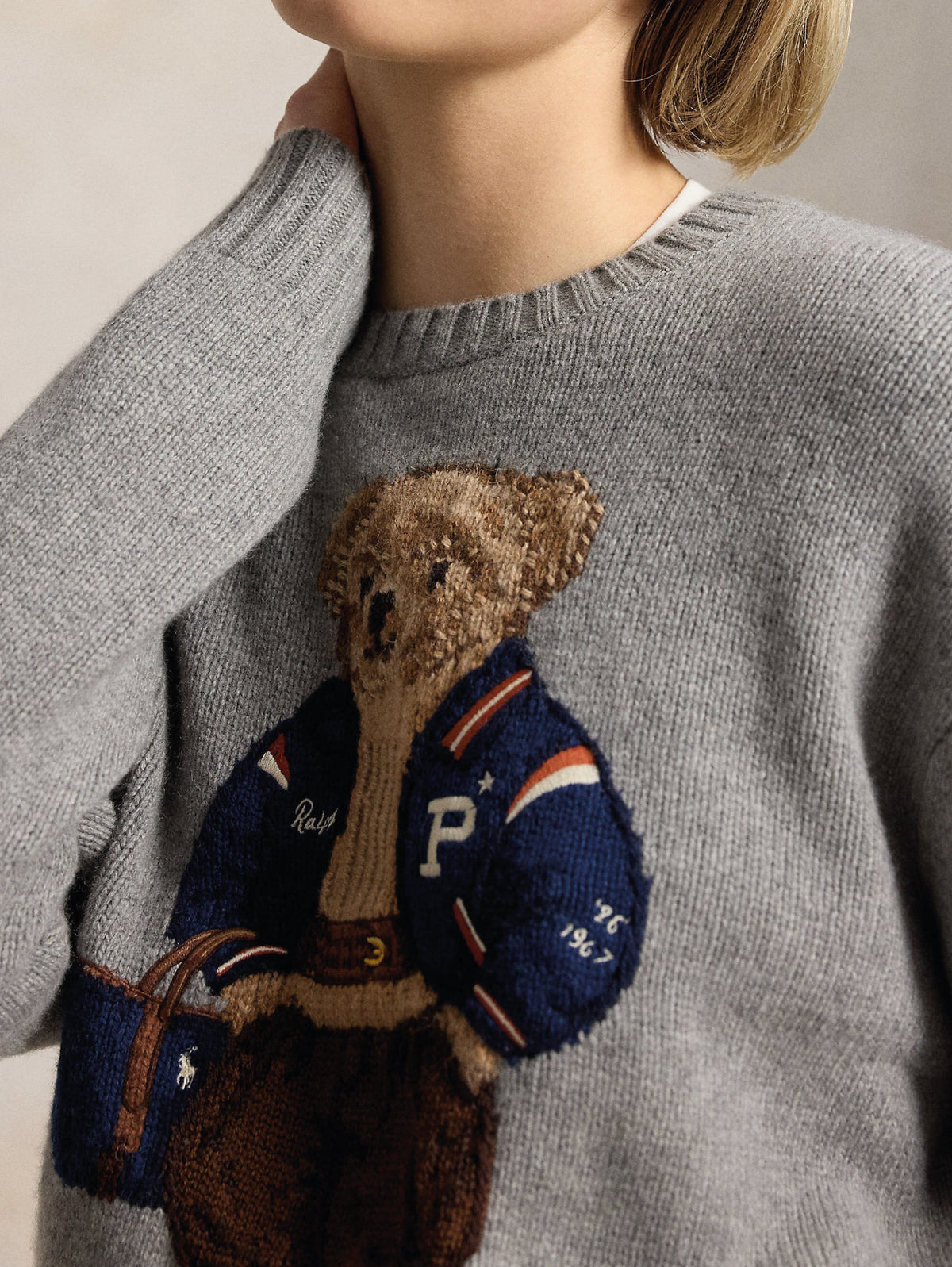 2026 New Arrival Maglione In Misto Lino e Cotone con Polo Bear Grigio