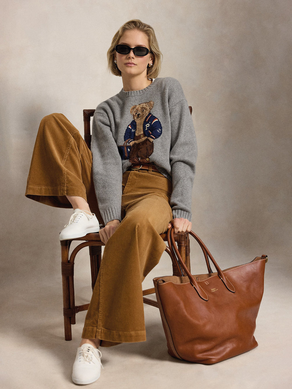 2026 New Arrival Maglione In Misto Lino e Cotone con Polo Bear Grigio