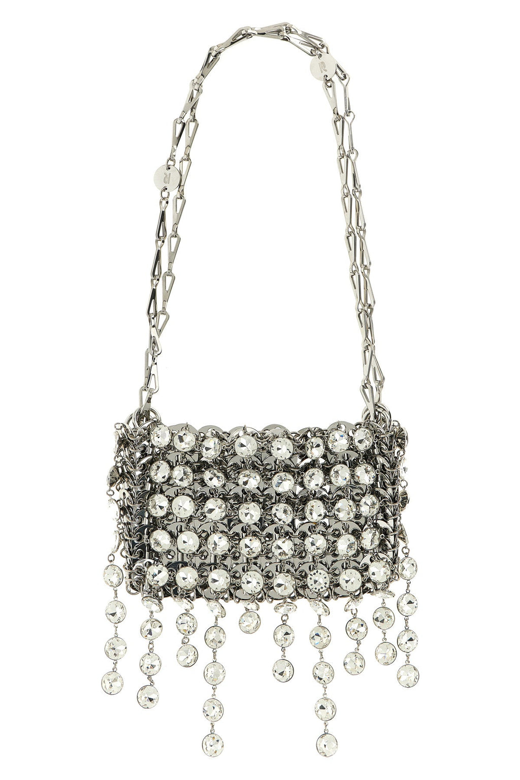 2026 New Arrival 1969 strass nano shoulder bag in metal mesh and front pendant crystals