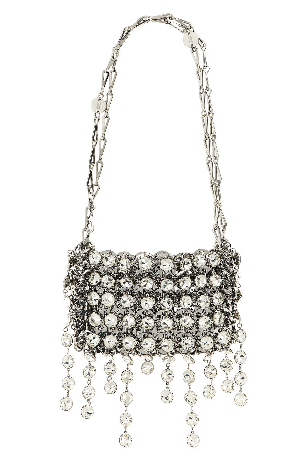 2026 New Arrival 1969 strass nano shoulder bag in metal mesh and front pendant crystals