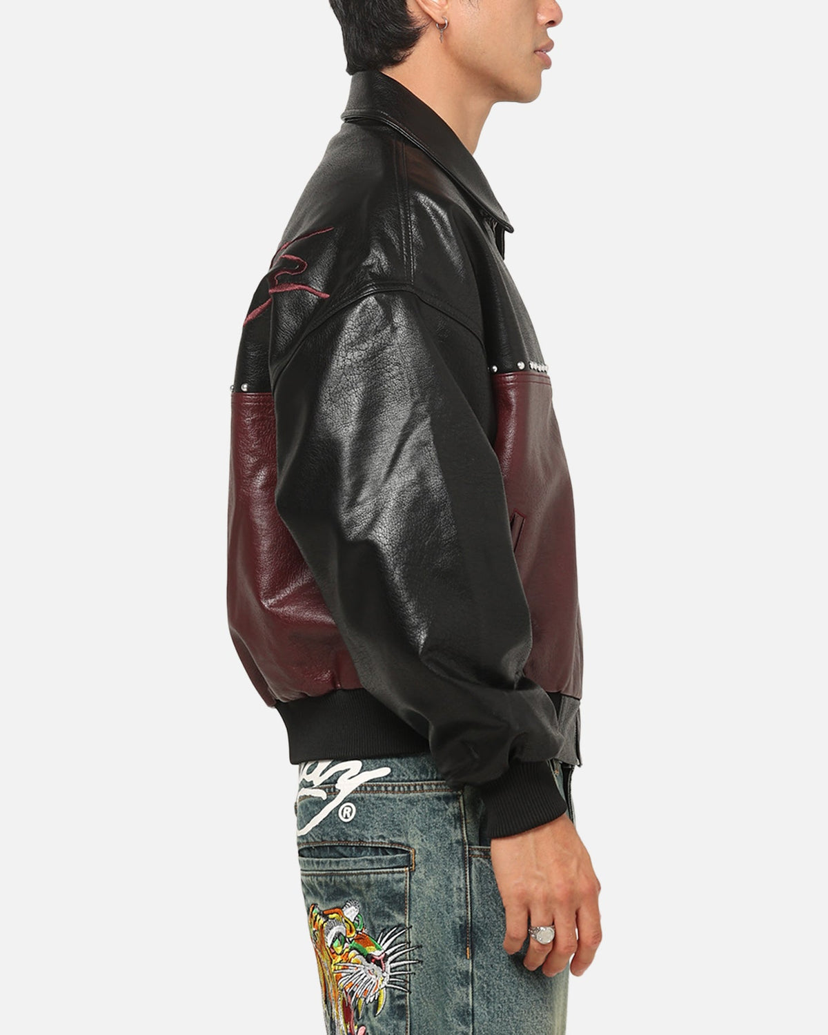 New Products Ed Hardy Voltage Bomber Jacket Black/Burgundy