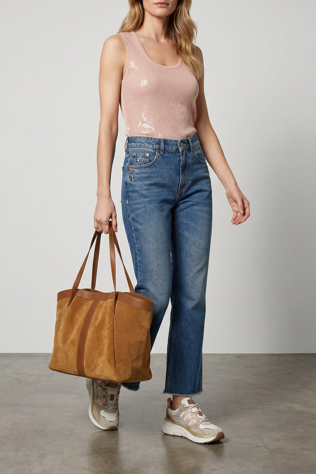 2026 New Arrival tone-on-tone suede and smooth leather shopping