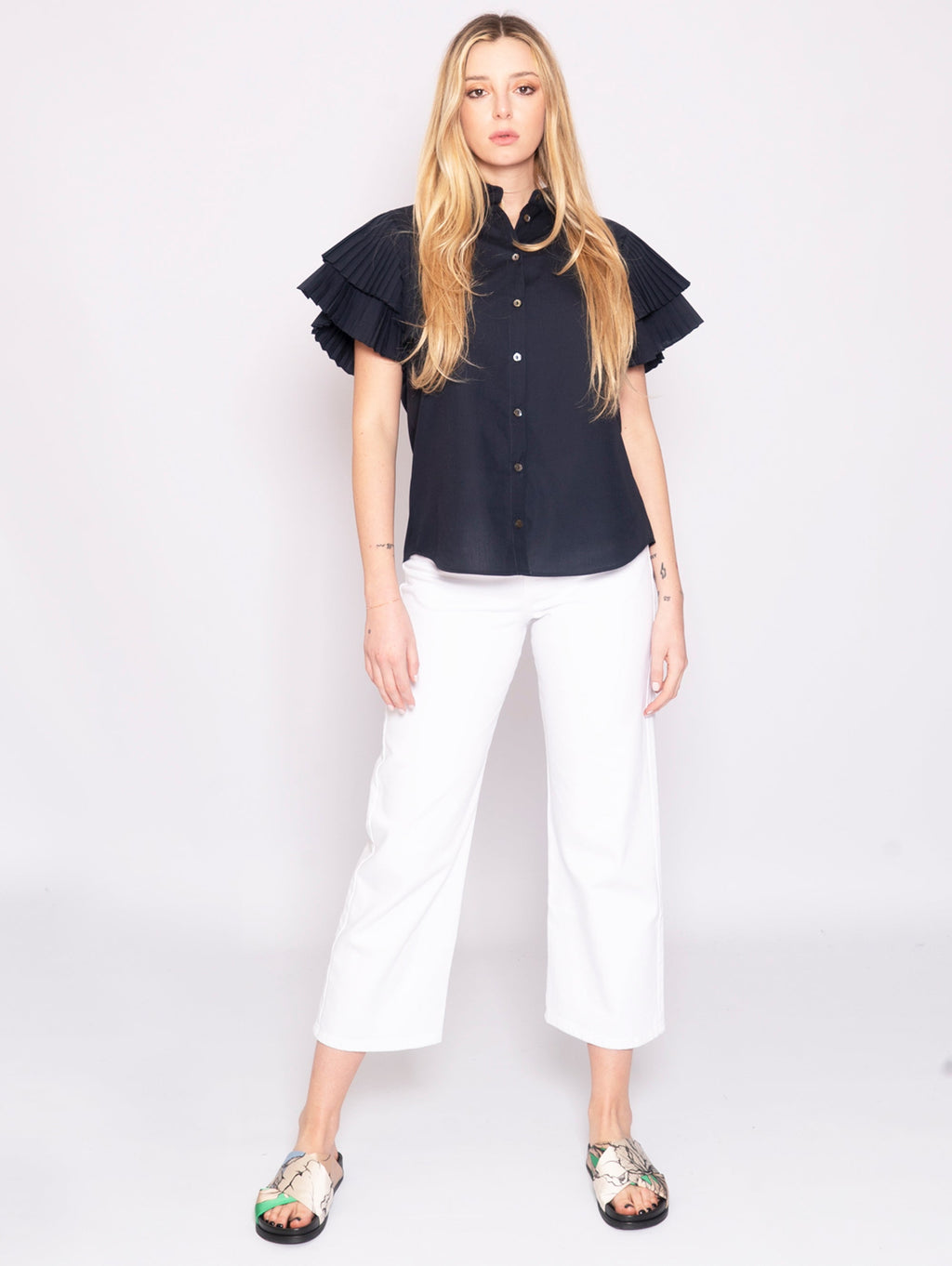 2026 New Arrival Camicia con Maniche Plissé Blu