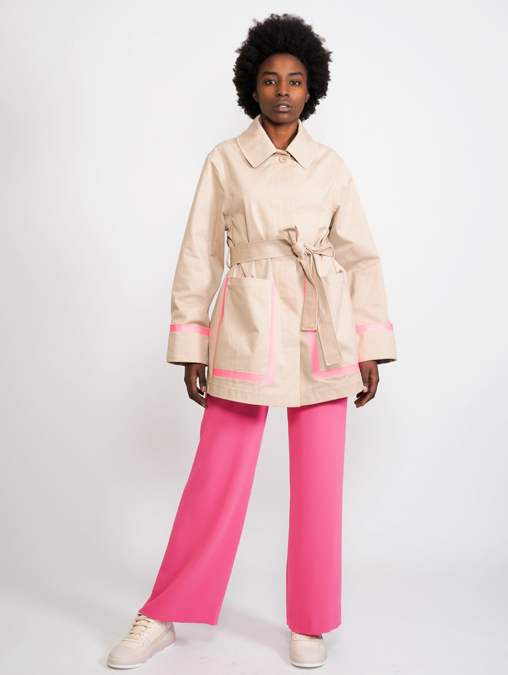 2026 New Arrival Trench con Bande Beige