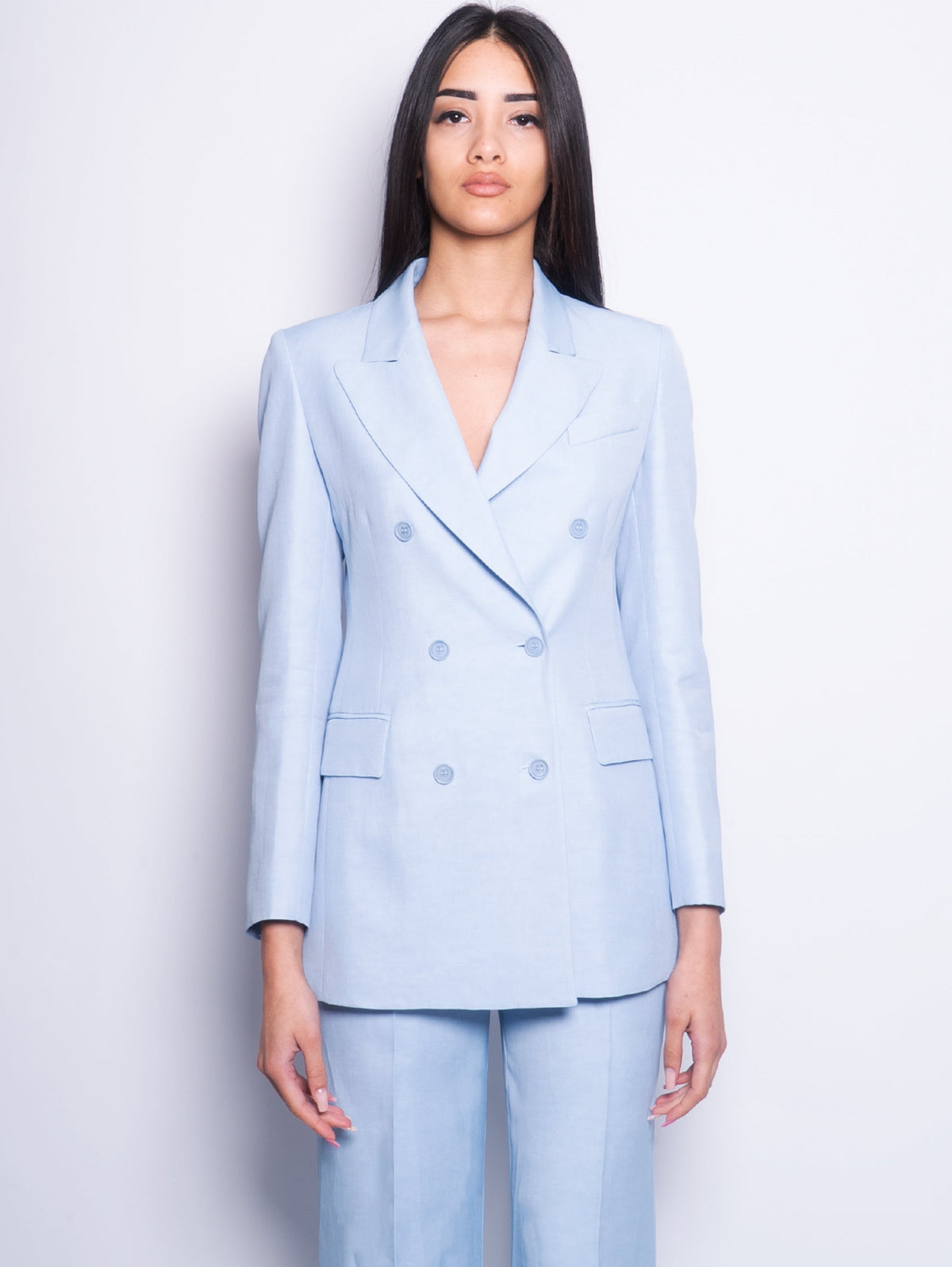 2026 New Arrival Giacca Doppiopetto in Lino Azzurro Polvere