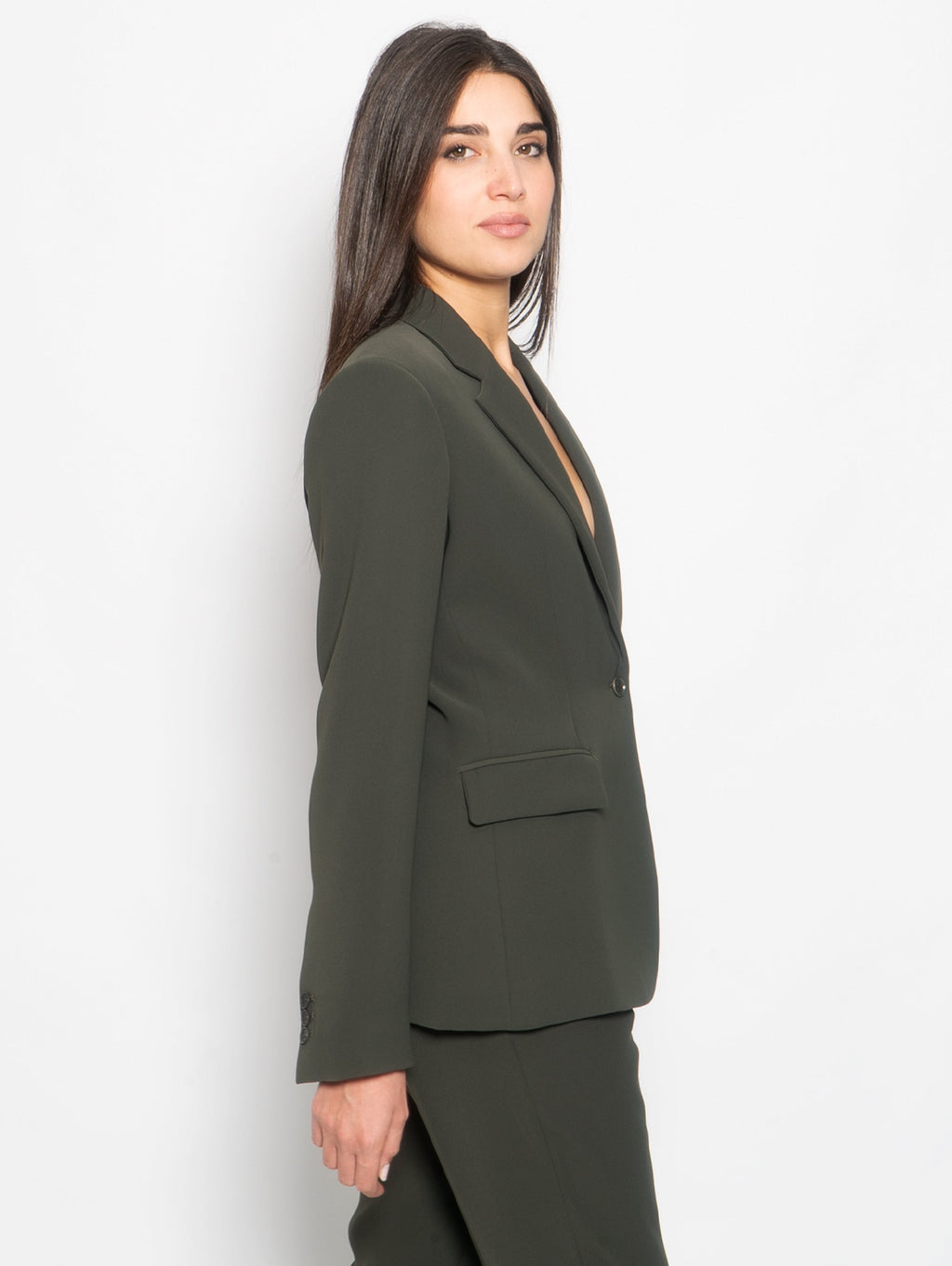 2026 New Arrival Giacca un Petto in Cady Verde Oliva