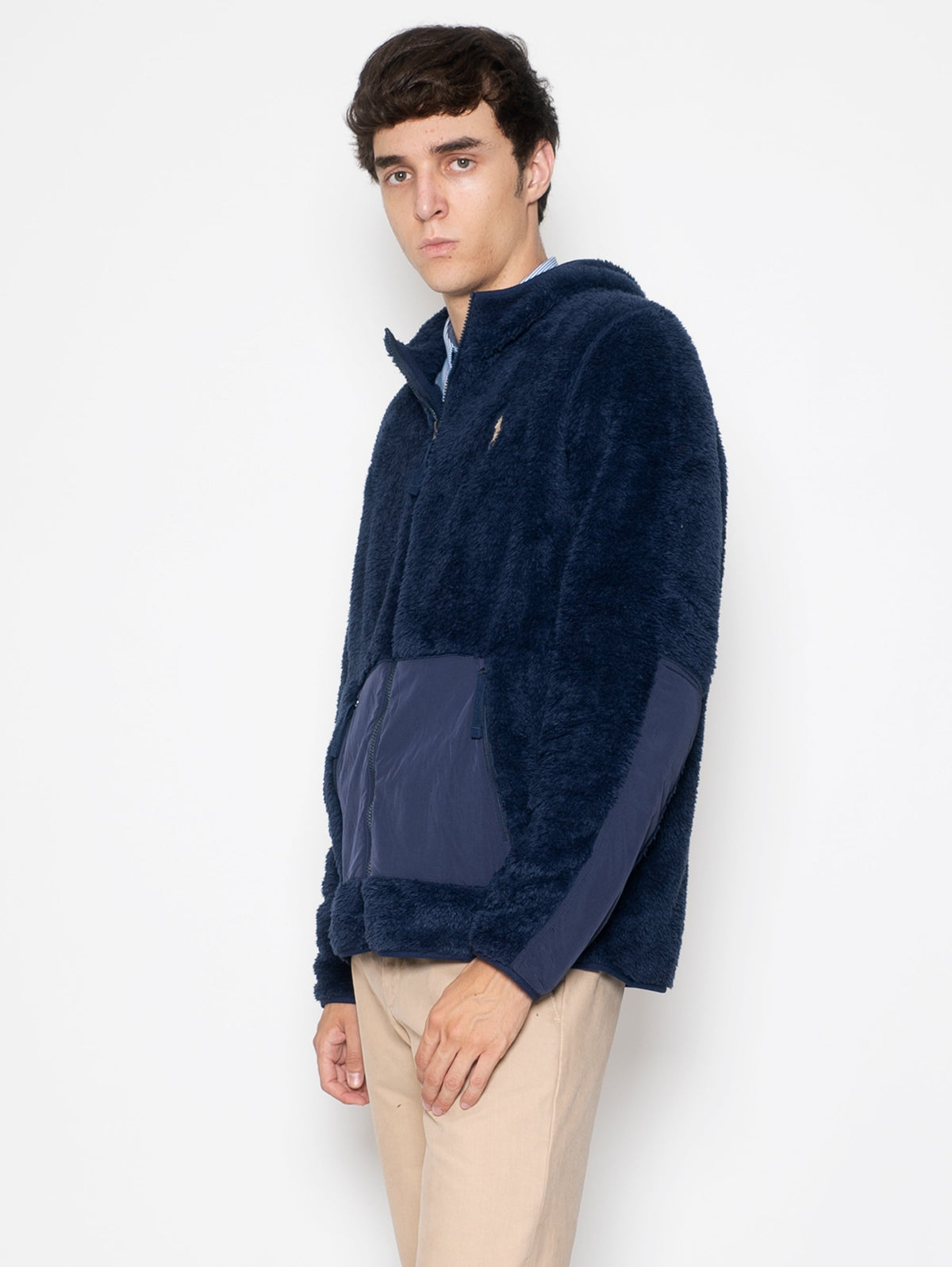 2026 New Arrival Felpa in Pile a Pelo Lungo con Cappuccio Navy