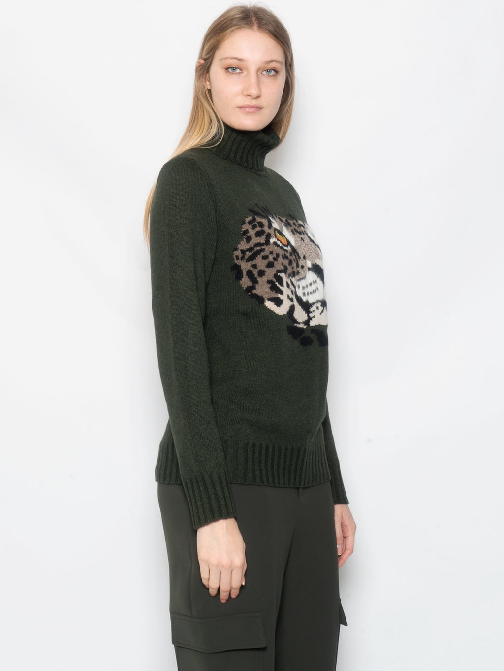 2026 New Arrival Dolcevita Jacquard con Leopardo Verde Oliva