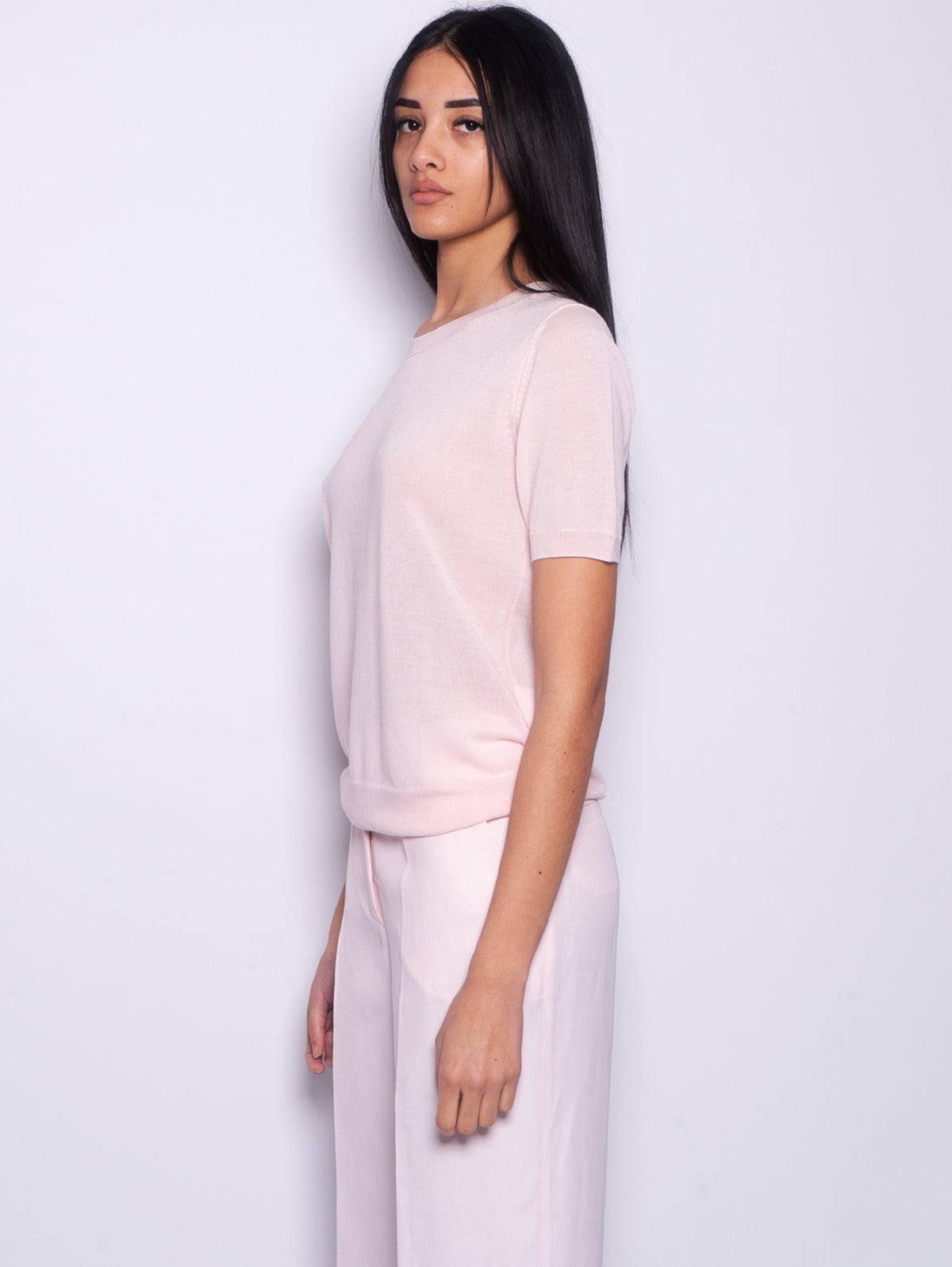 2026 New Arrival Maglia in Misto Lana con Maniche Corte Fior di Pesco